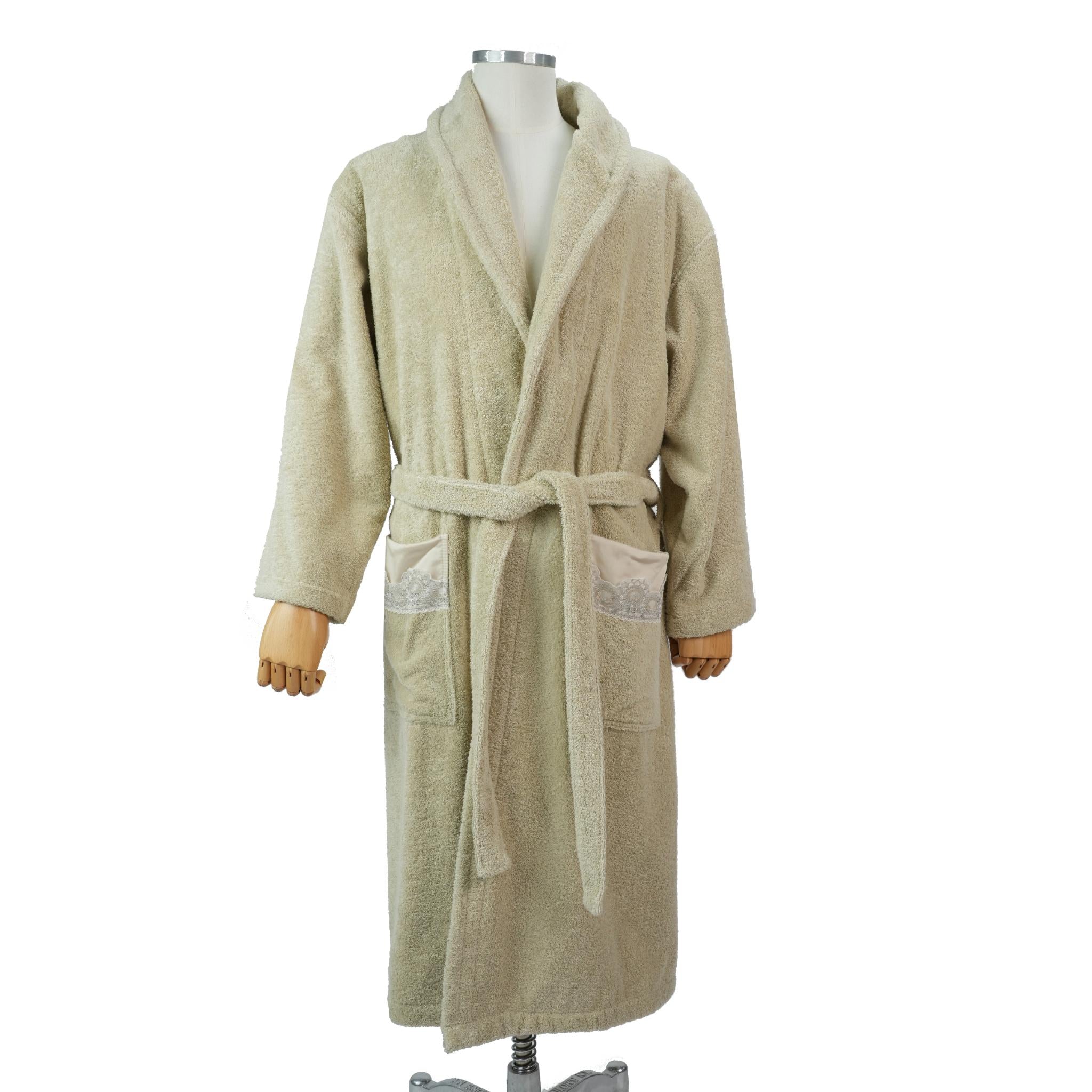 BATHROBE FOR WOMEN AMALFI LIGHT BROWN WITH SILVER LACE