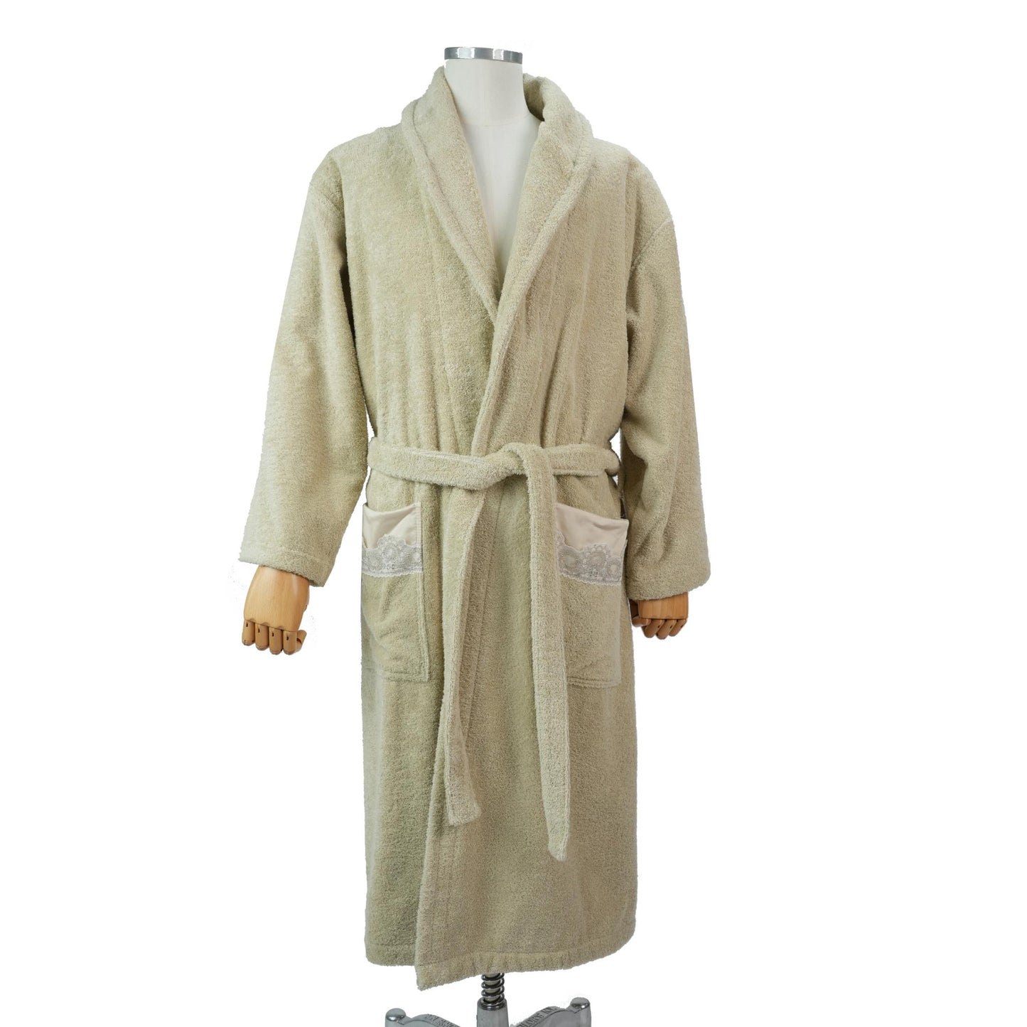 BATHROBE FOR WOMEN AMALFI LIGHT BROWN WITH SILVER LACE