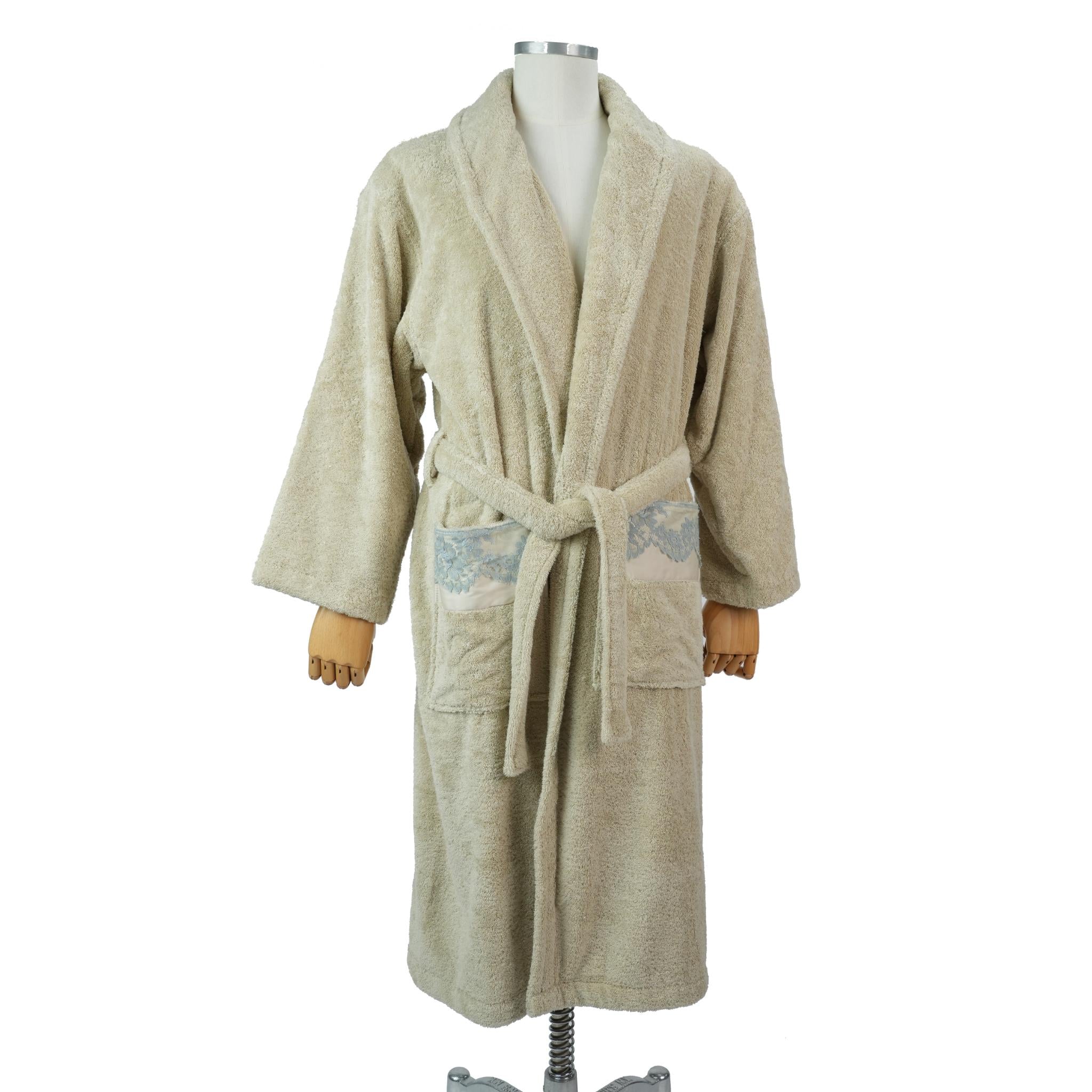 BATHROBE FOR WOMEN LOUVRE LIGHT BROWN / LIGHT BLUE LACE