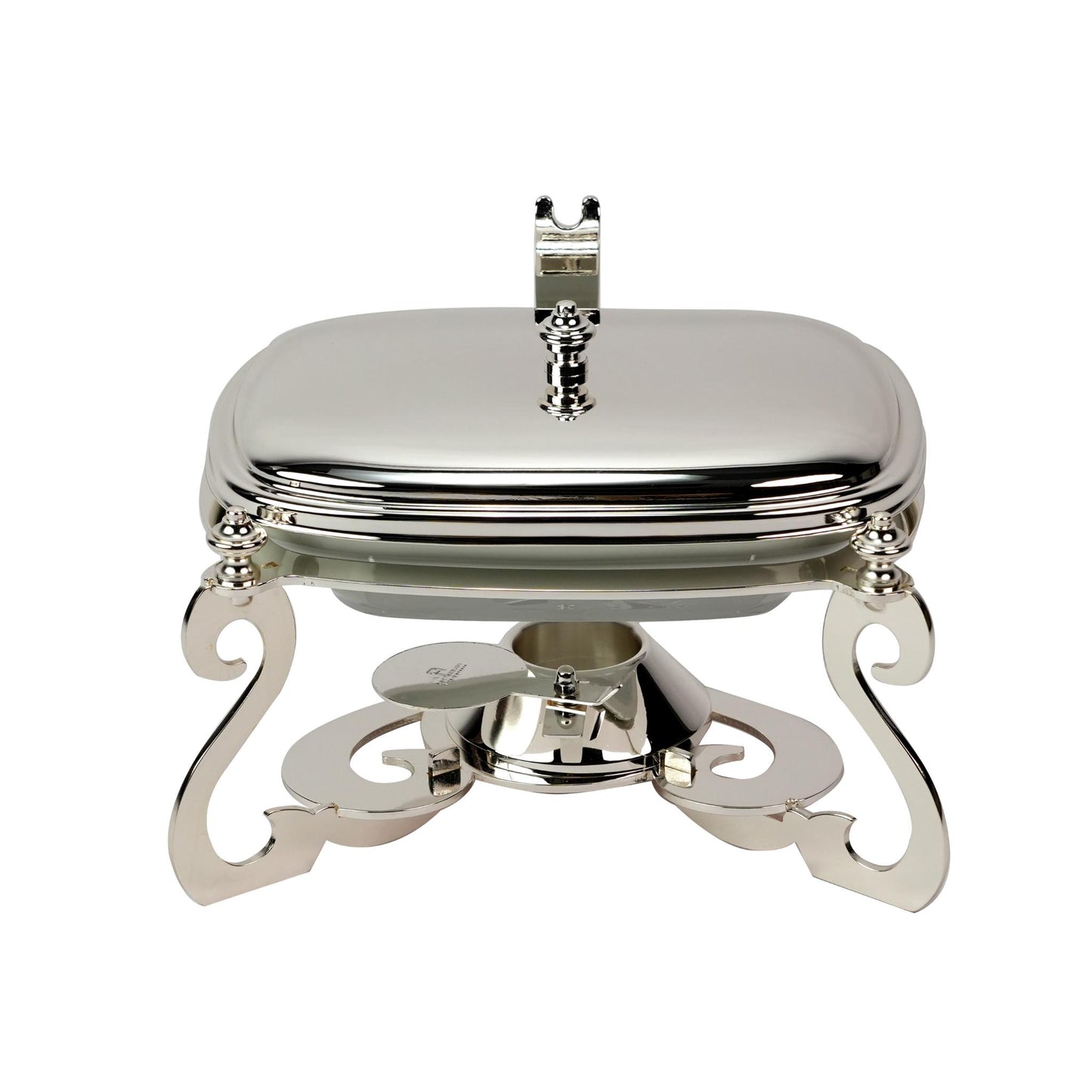 RECTANGULAR PORCELAIN BOWL WITH CANDLE STAND WITH COVER / SILVER PLATED