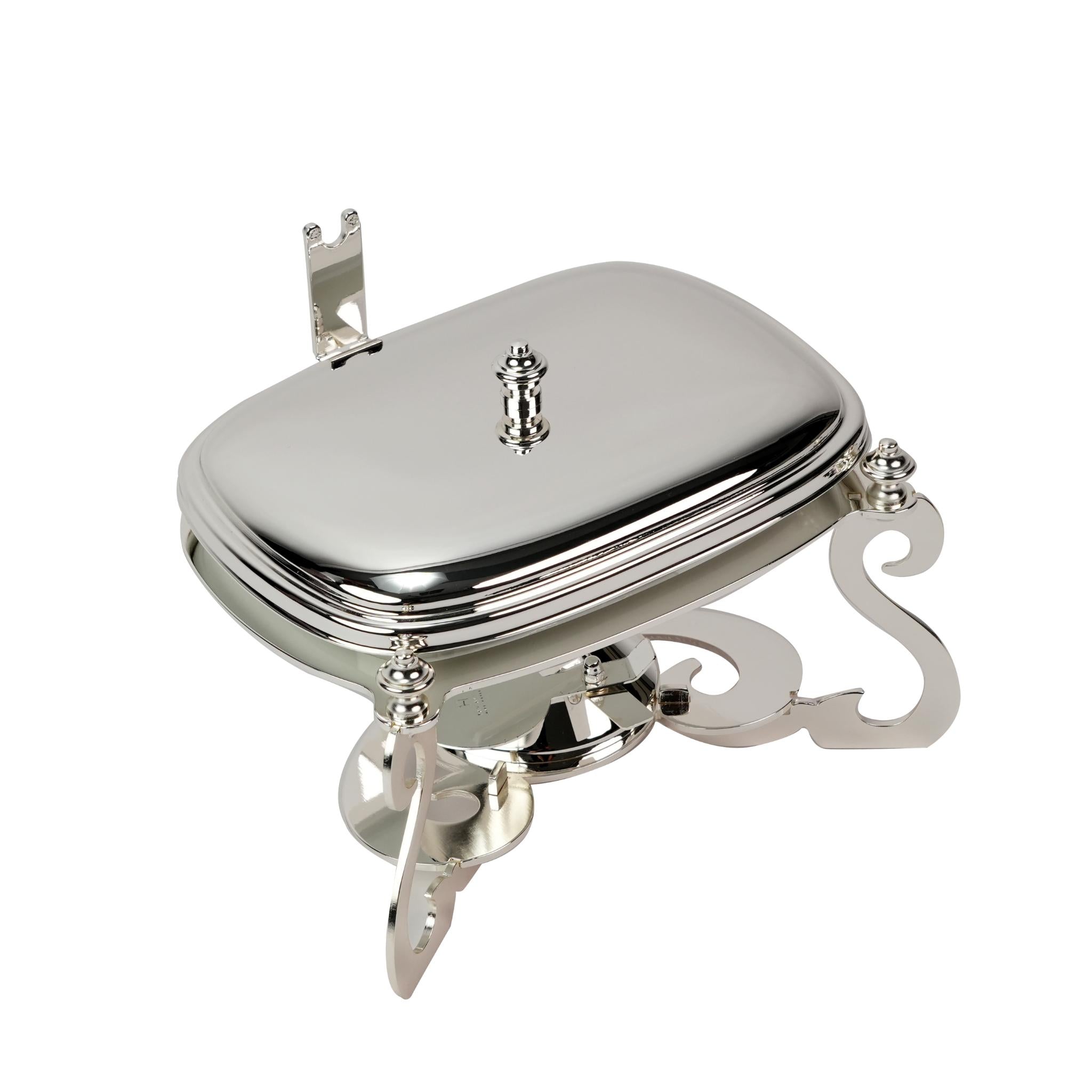 RECTANGULAR PORCELAIN BOWL WITH CANDLE STAND WITH COVER / SILVER PLATED