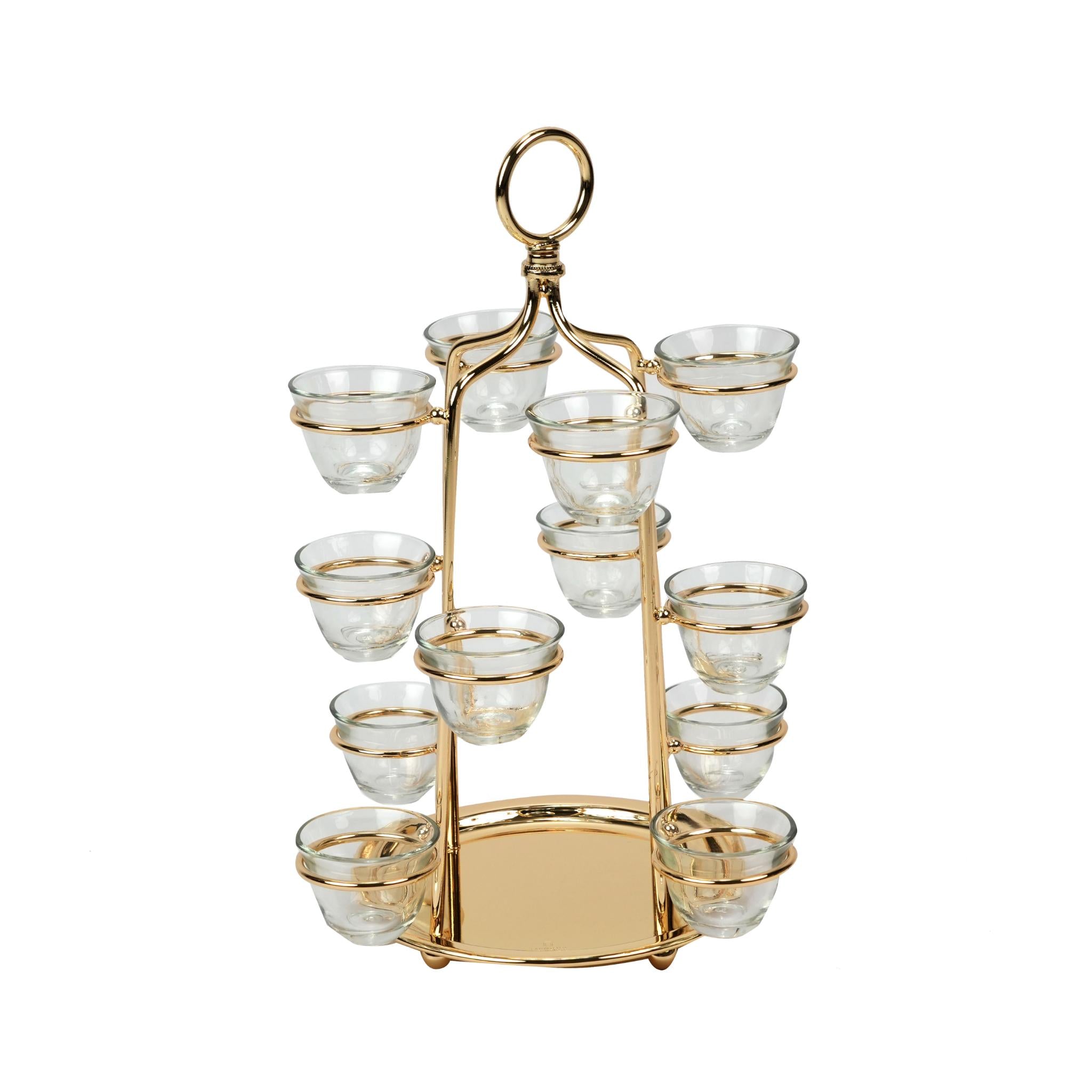CAGE  STAND /  12 ARABIC COFFEE CUPS HOLDER   / GOLD  PLATED