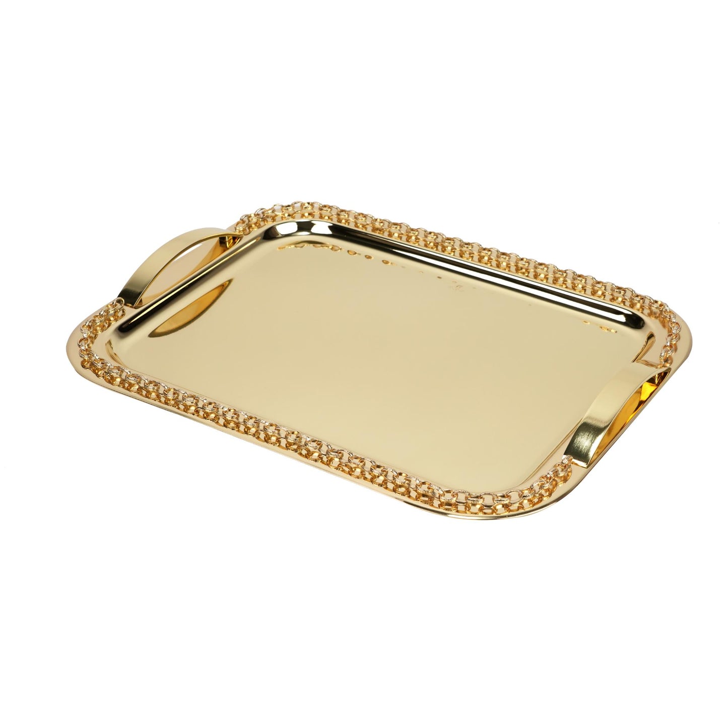RECTANGULAR TRAY WITH CHAIN DECOR  / GOLD PLATED