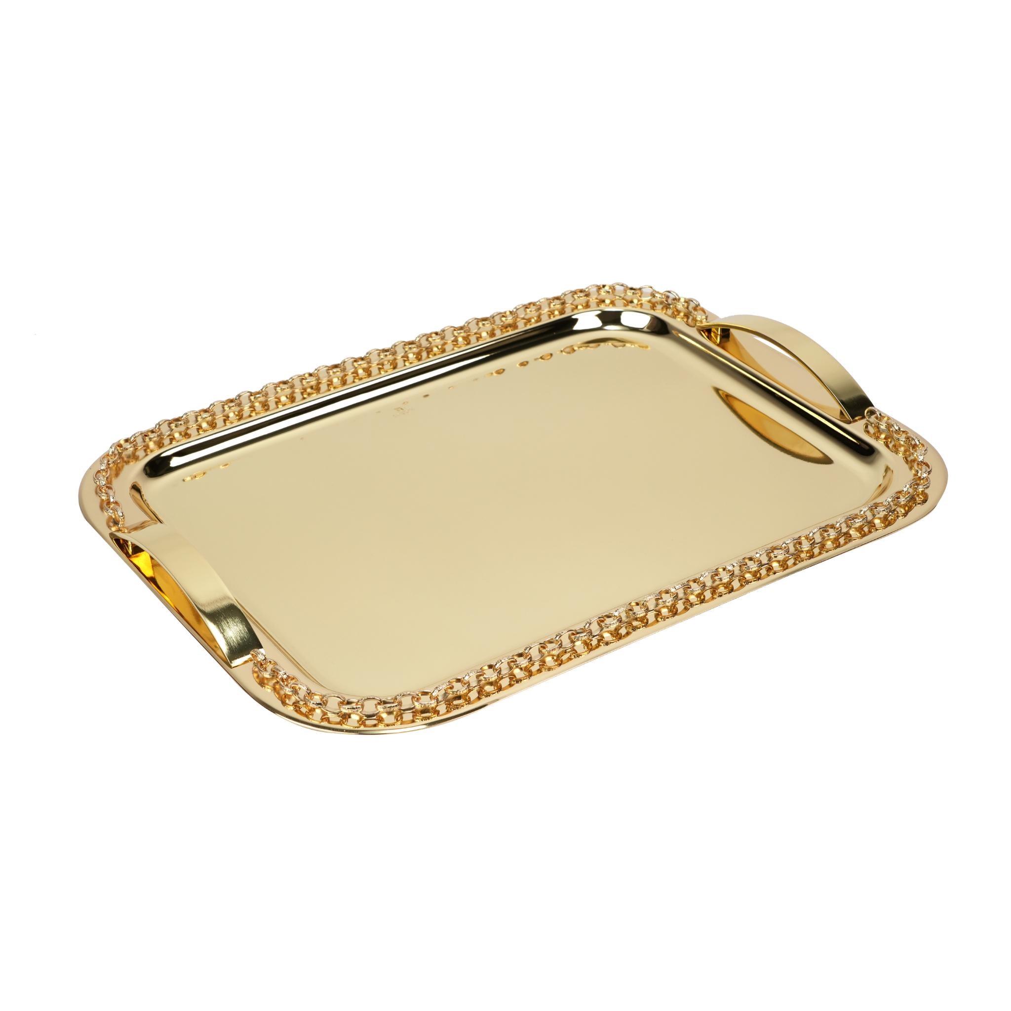 RECTANGULAR TRAY WITH CHAIN DECOR  / GOLD PLATED