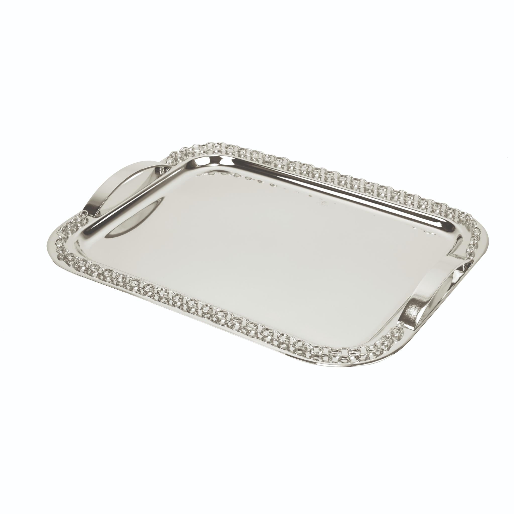 RECTANGULAR TRAY WITH CHAIN DECOR  / SILVER  PLATED