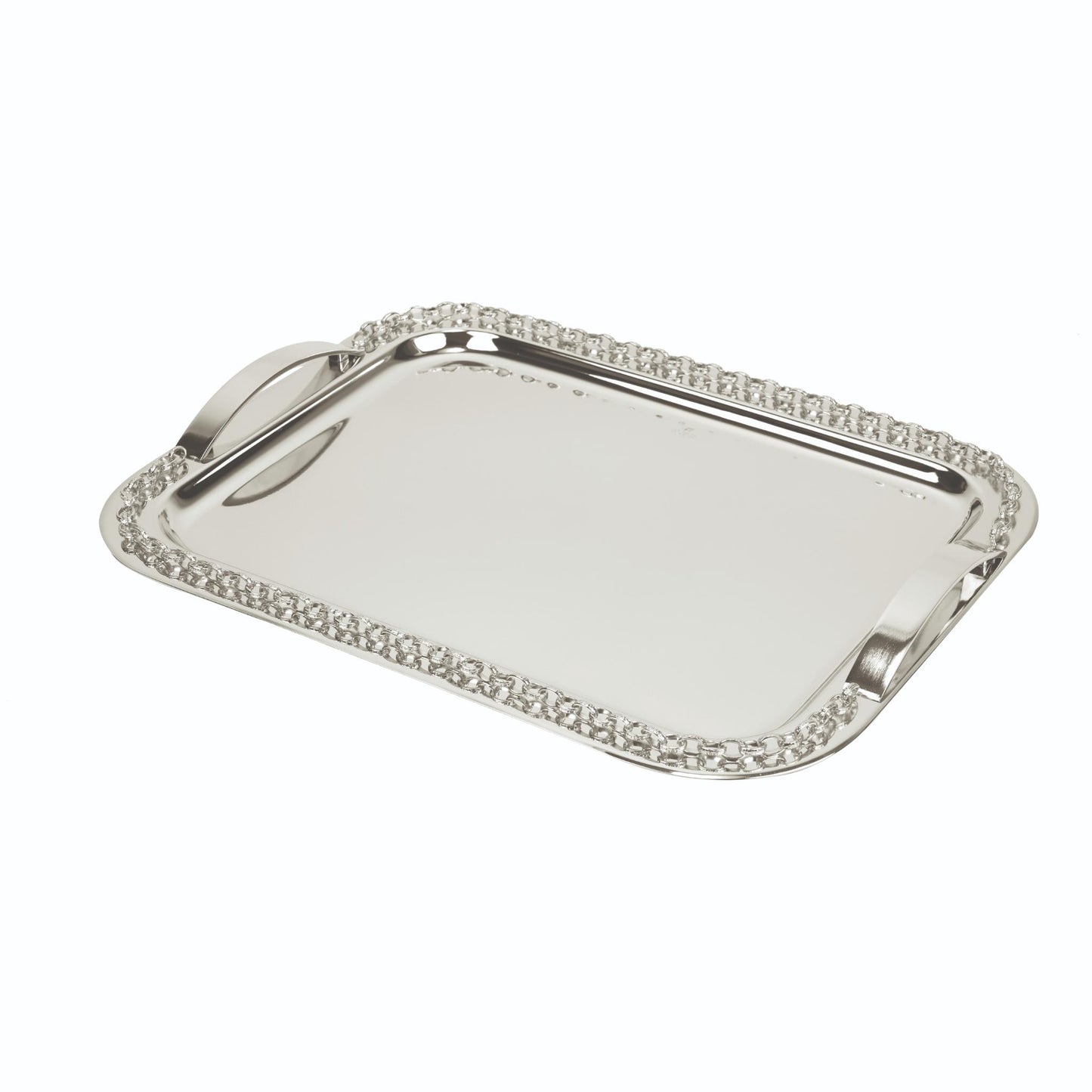 RECTANGULAR TRAY WITH CHAIN DECOR  / SILVER  PLATED