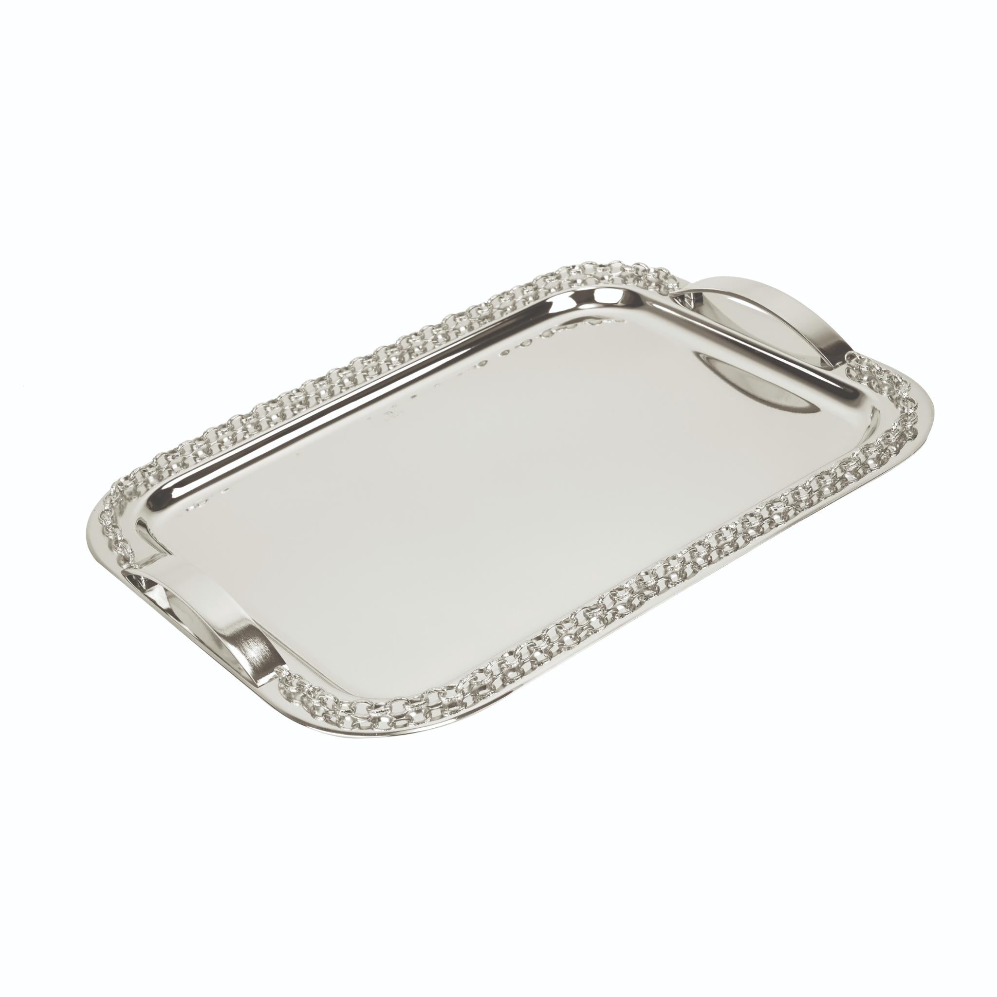 RECTANGULAR TRAY WITH CHAIN DECOR  / SILVER  PLATED