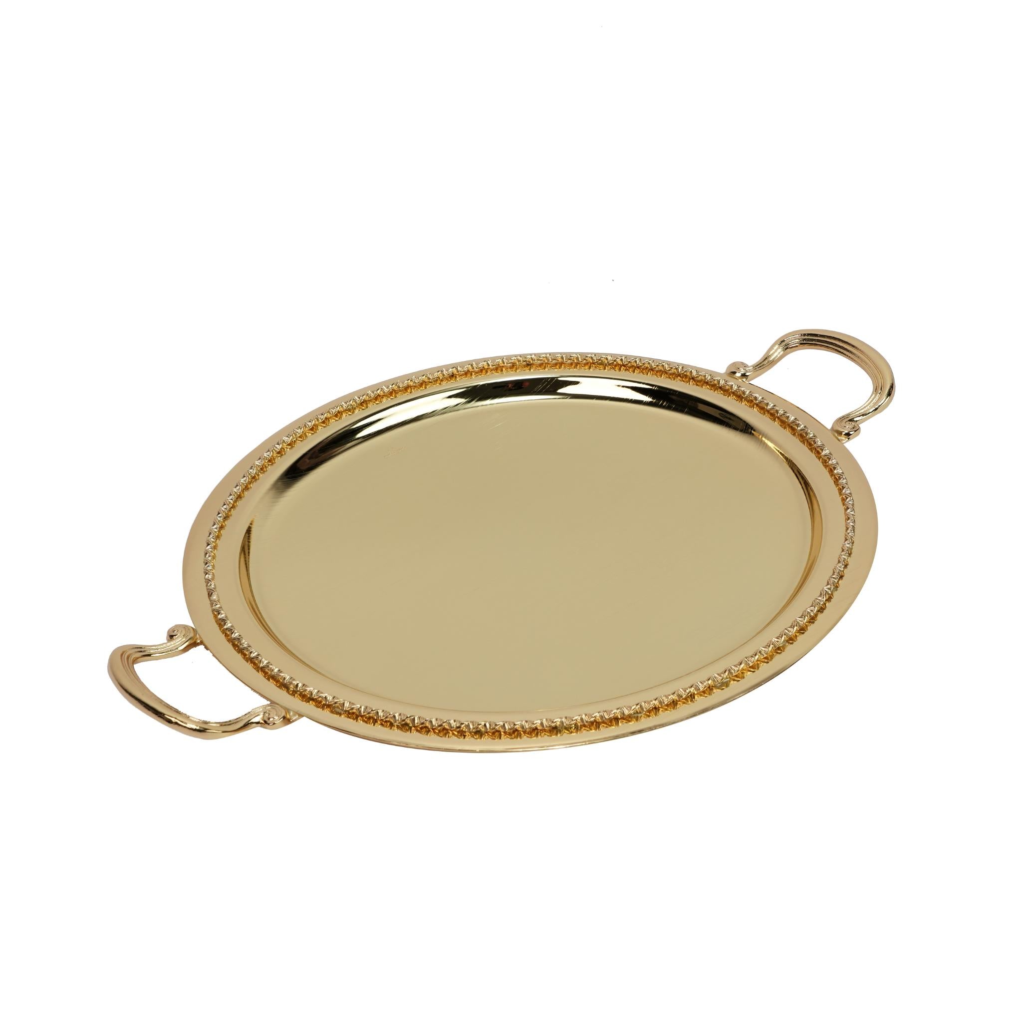 ROUND TRAY WITH LINES DESIGN / GOLD PLATED