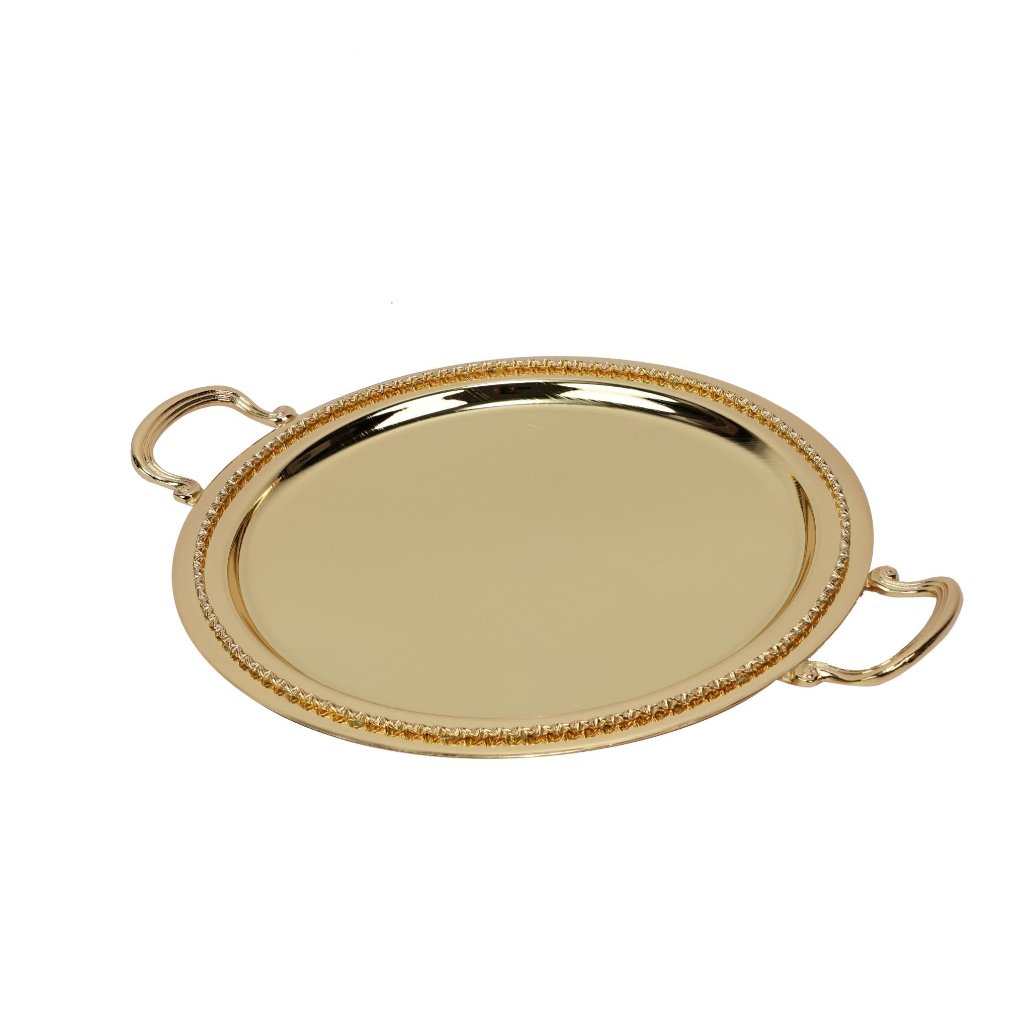 ROUND TRAY WITH LINES DESIGN / GOLD PLATED