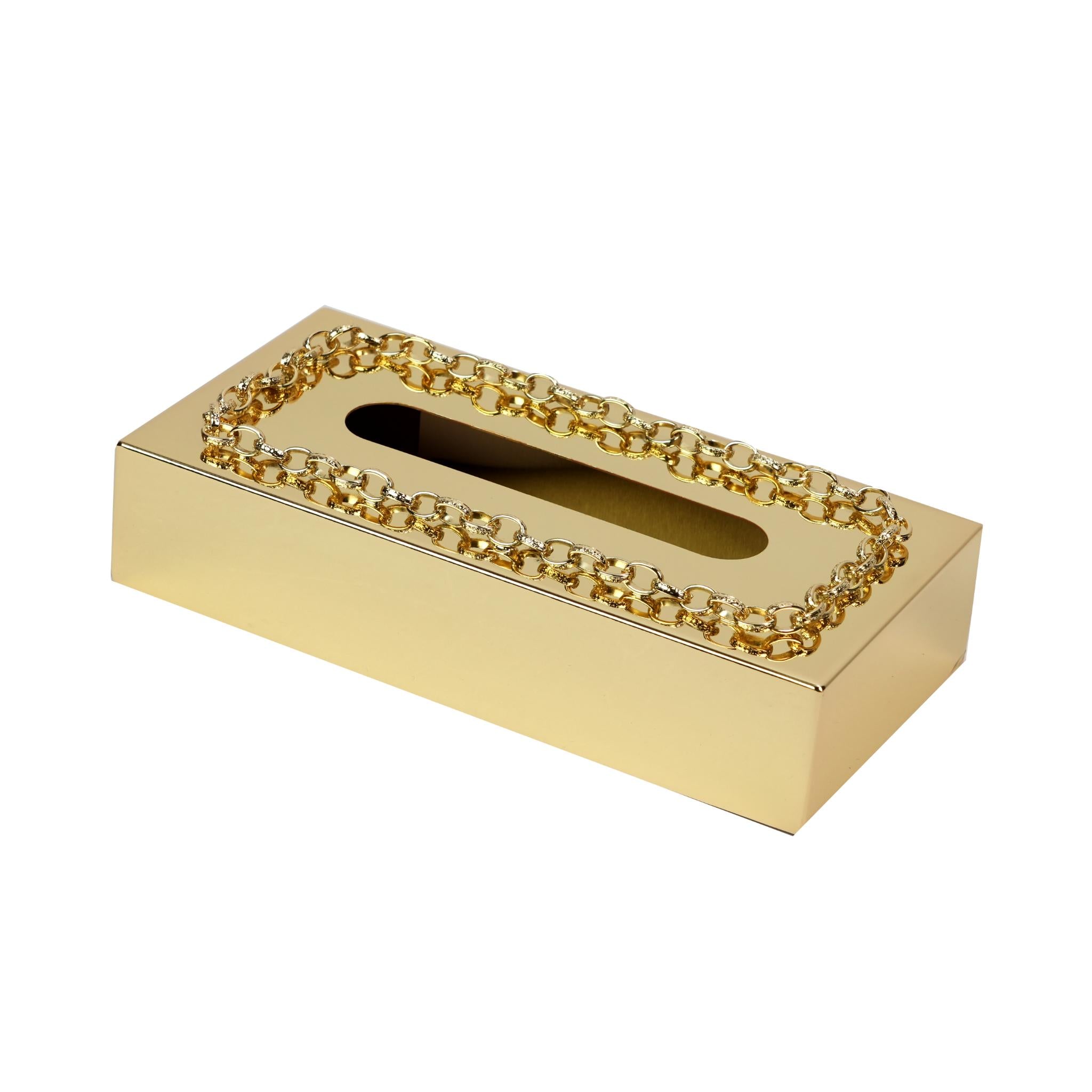 KLEENEX BOX  WITH CHAIN  DECOR DESIGN / GOLD  PLATED
