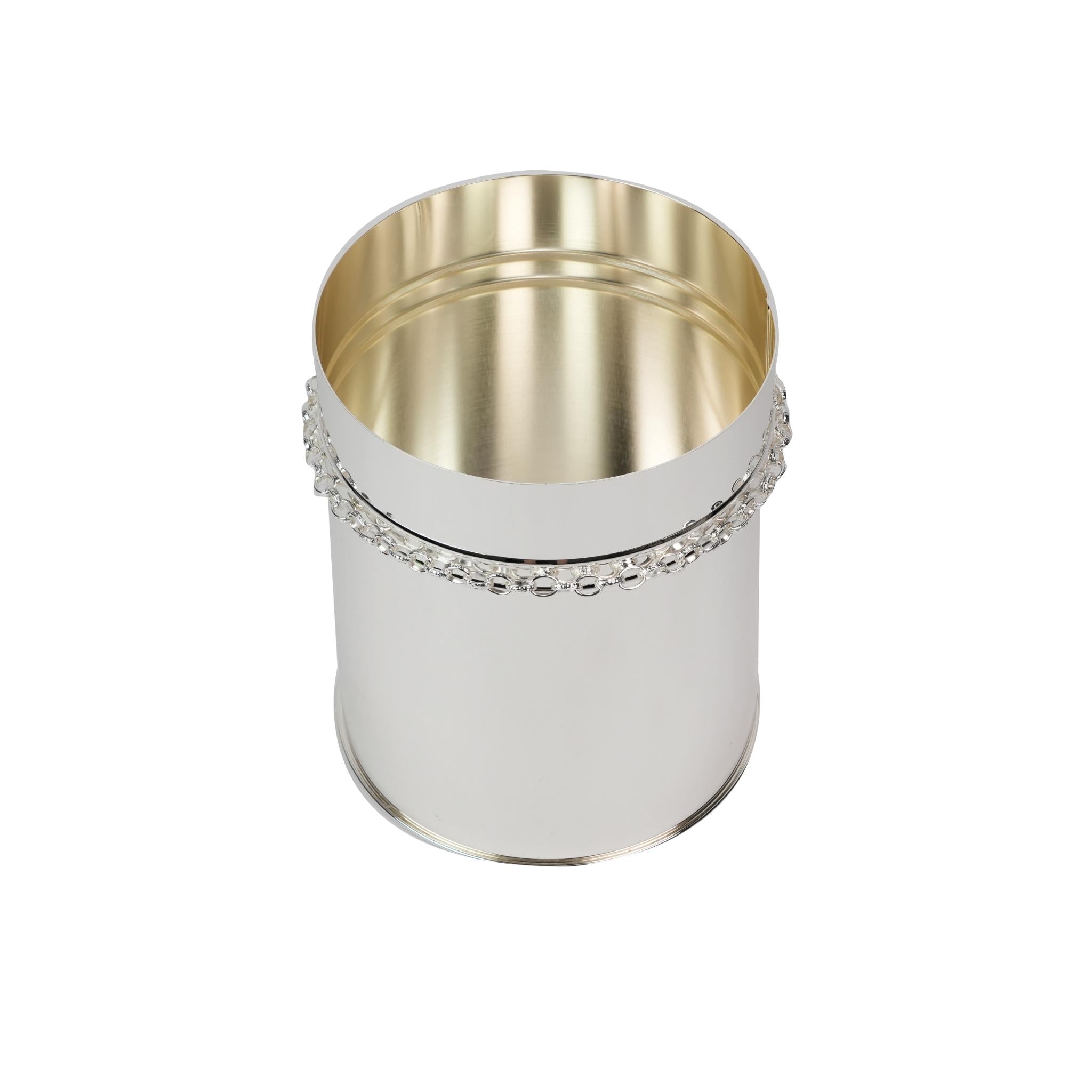 TRASH BIN ,  CHAIN DECOR DESIGN / SILVER  PLATED