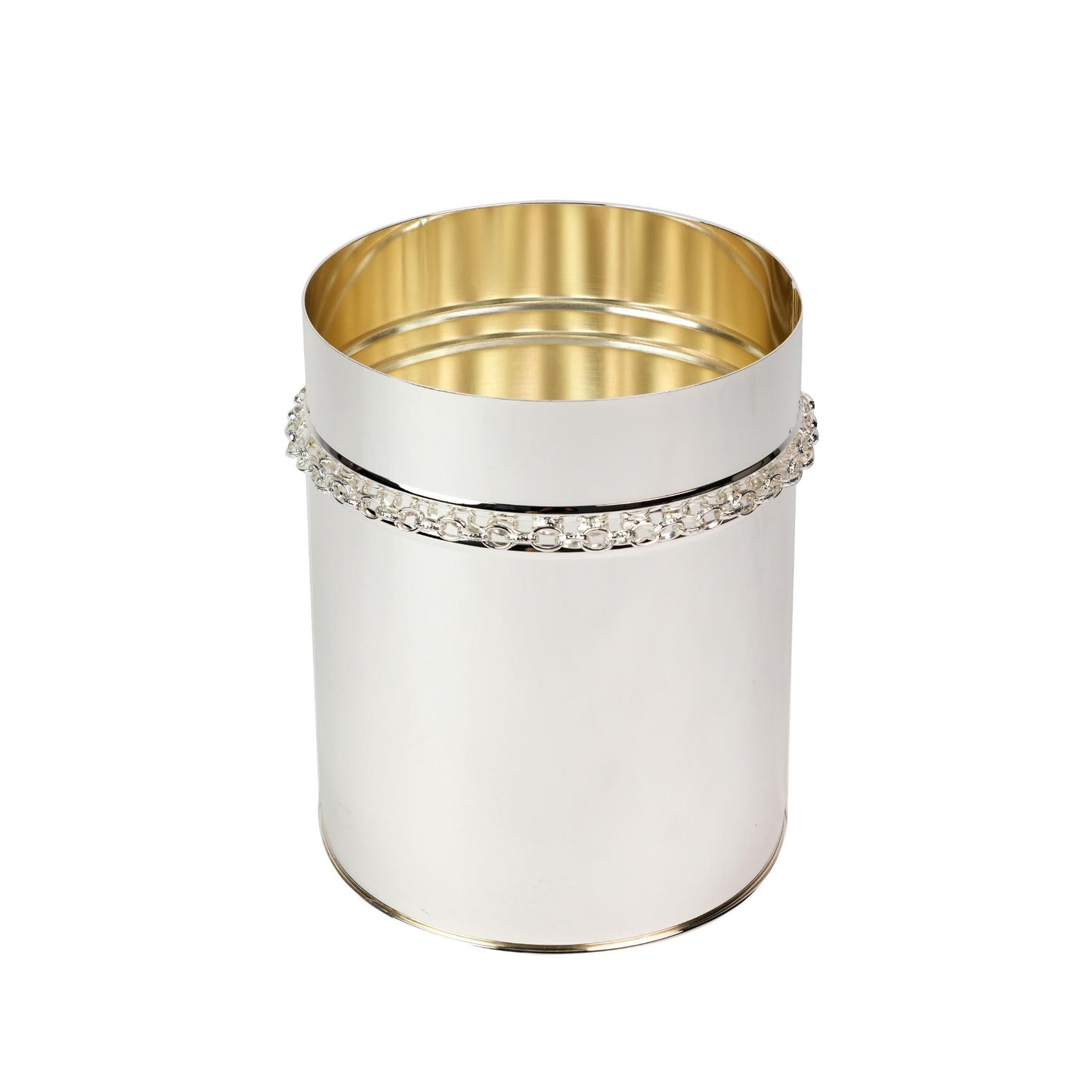 TRASH BIN ,  CHAIN DECOR DESIGN / SILVER  PLATED
