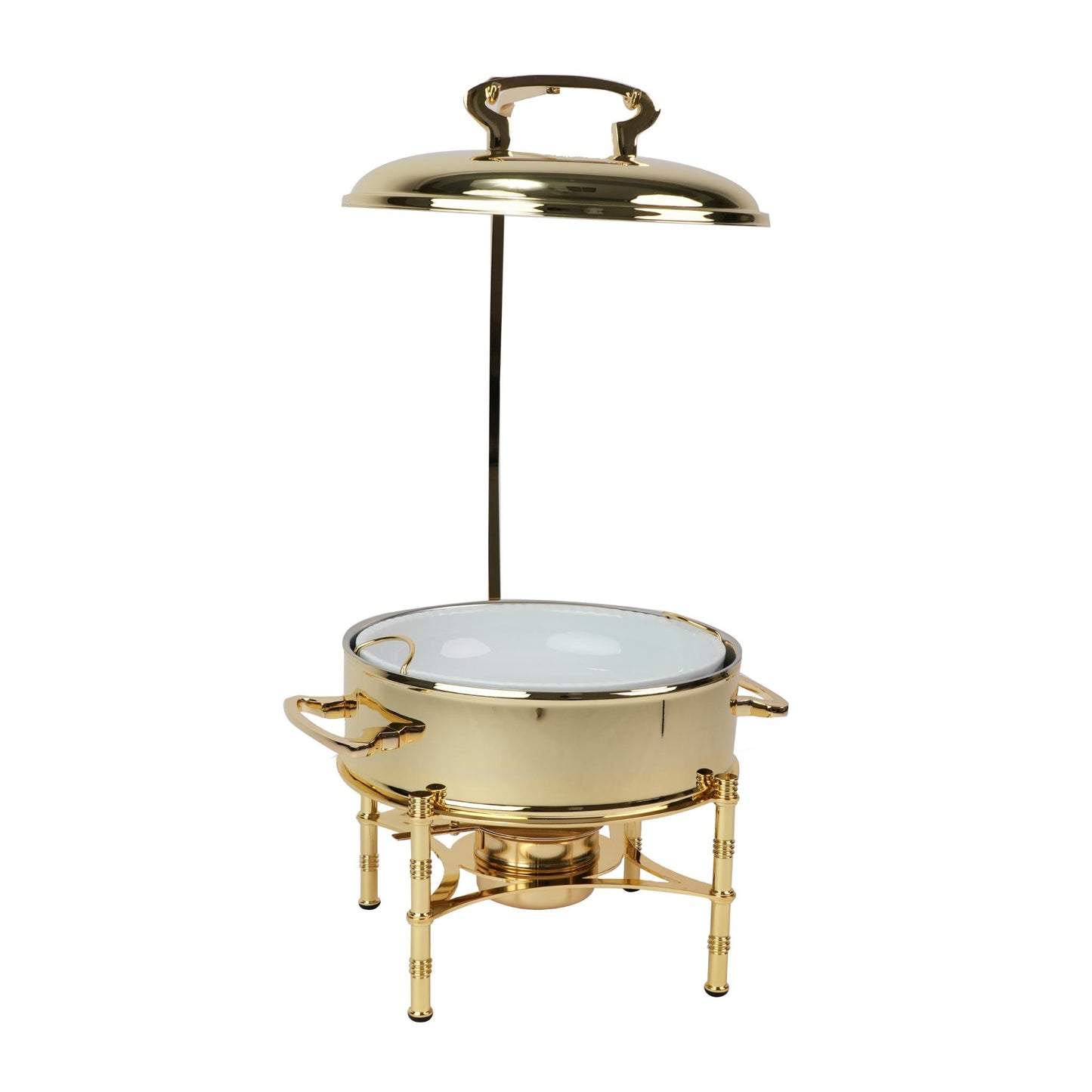 ROUND CHAFING DISH / BUFFET , PLAIN DESIGN / GOLD  PLATED