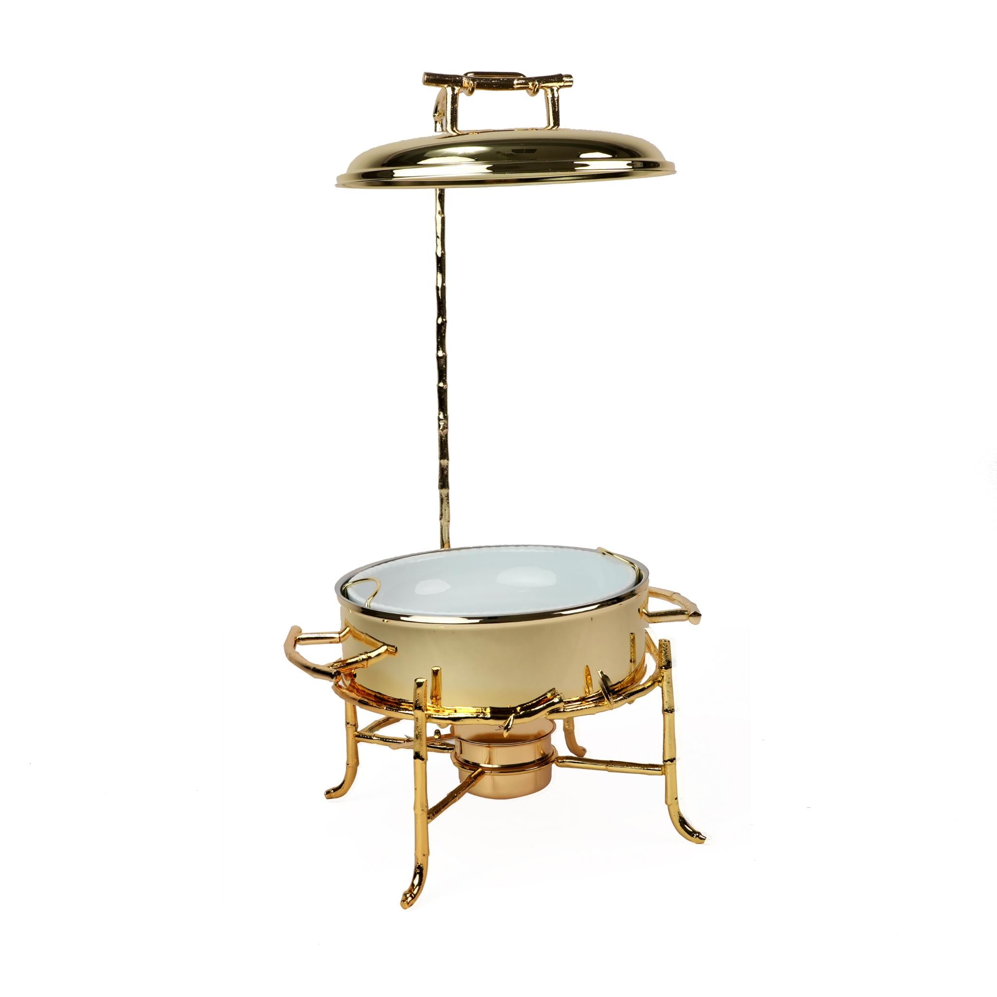 ROUND CHAFING DISH / BUFFET , PLAIN WITH BB BASE DESIGN  DESIGN / GOLD  PLATED