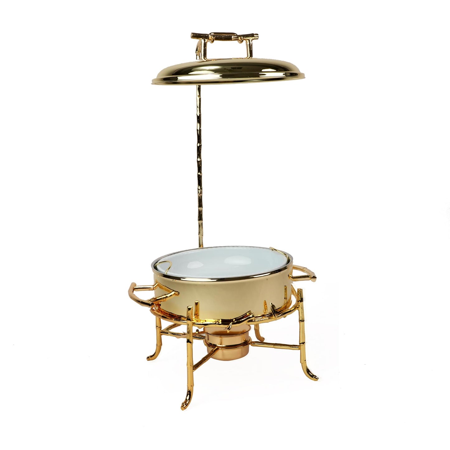 ROUND CHAFING DISH / BUFFET , PLAIN WITH BB BASE DESIGN  DESIGN / GOLD  PLATED