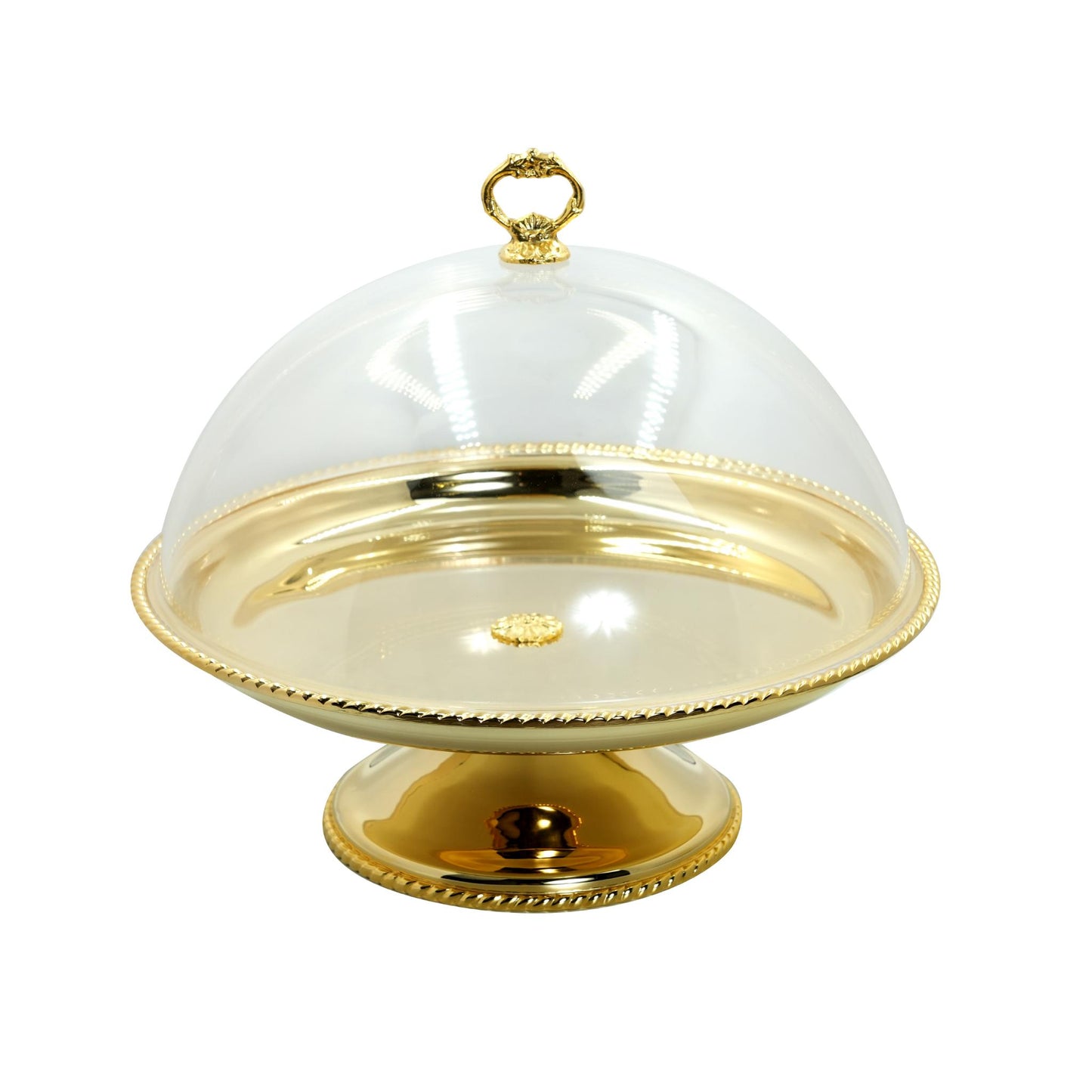 ROUND CAKE STAND  , HABLA DESIGN  WITH PLEXI COVER / GOLD COLOR  FINISH