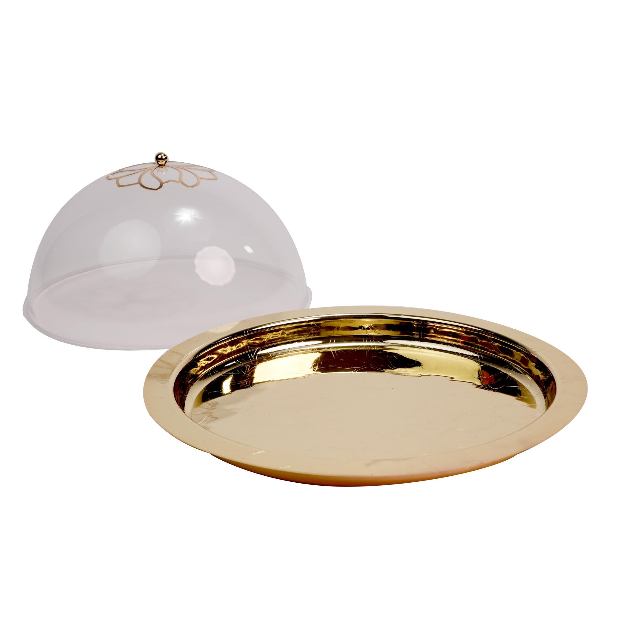 TRAY ,  LASER CUT DESIGN WITH PLEXI COVER / GOLD PLATED