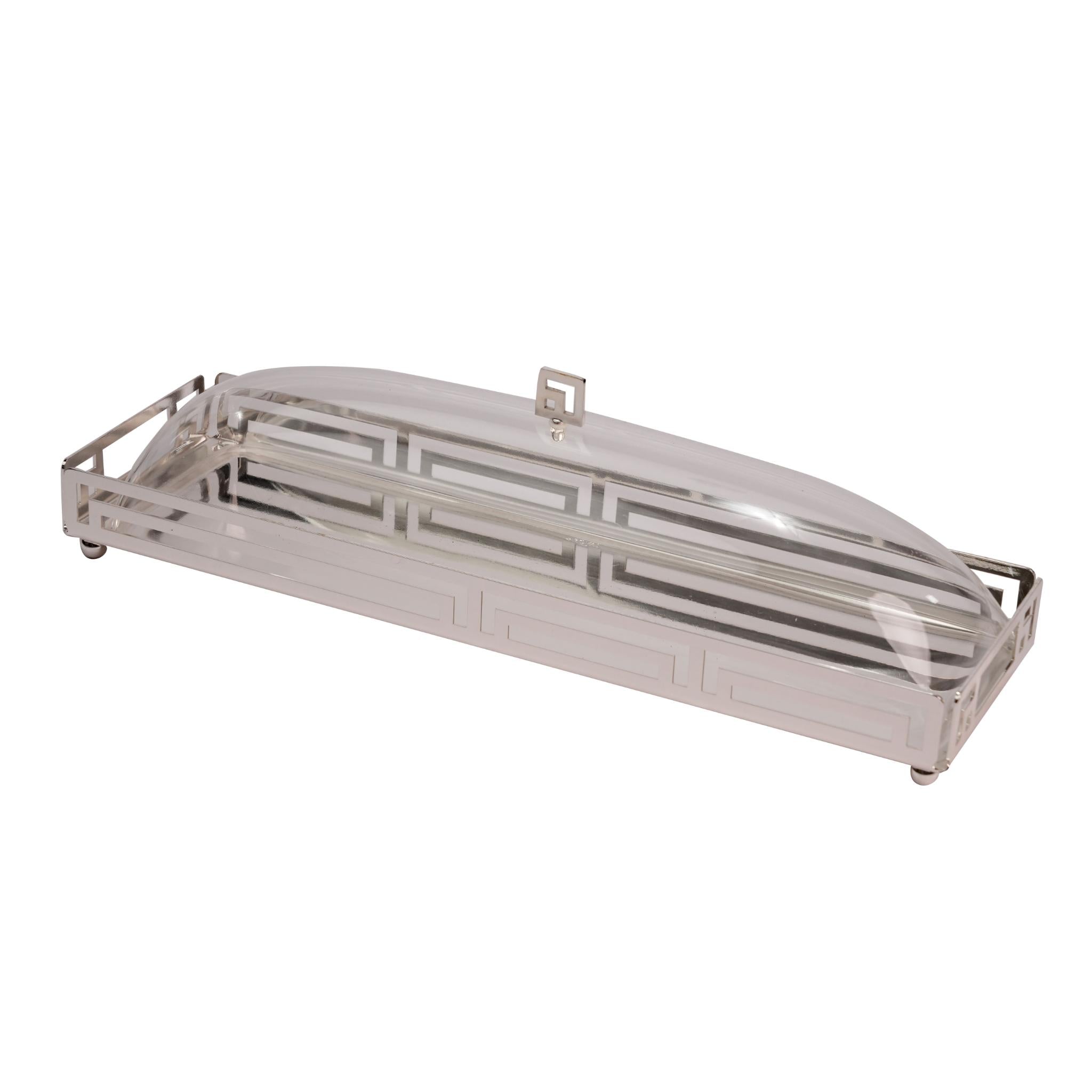 RECTANGULAR TRAY WITH PLEXI  COVER / SILVER PLATED