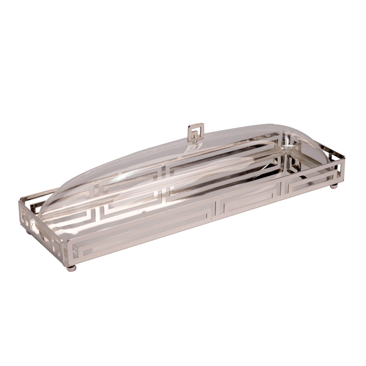 RECTANGULAR TRAY WITH PLEXI  COVER / SILVER PLATED