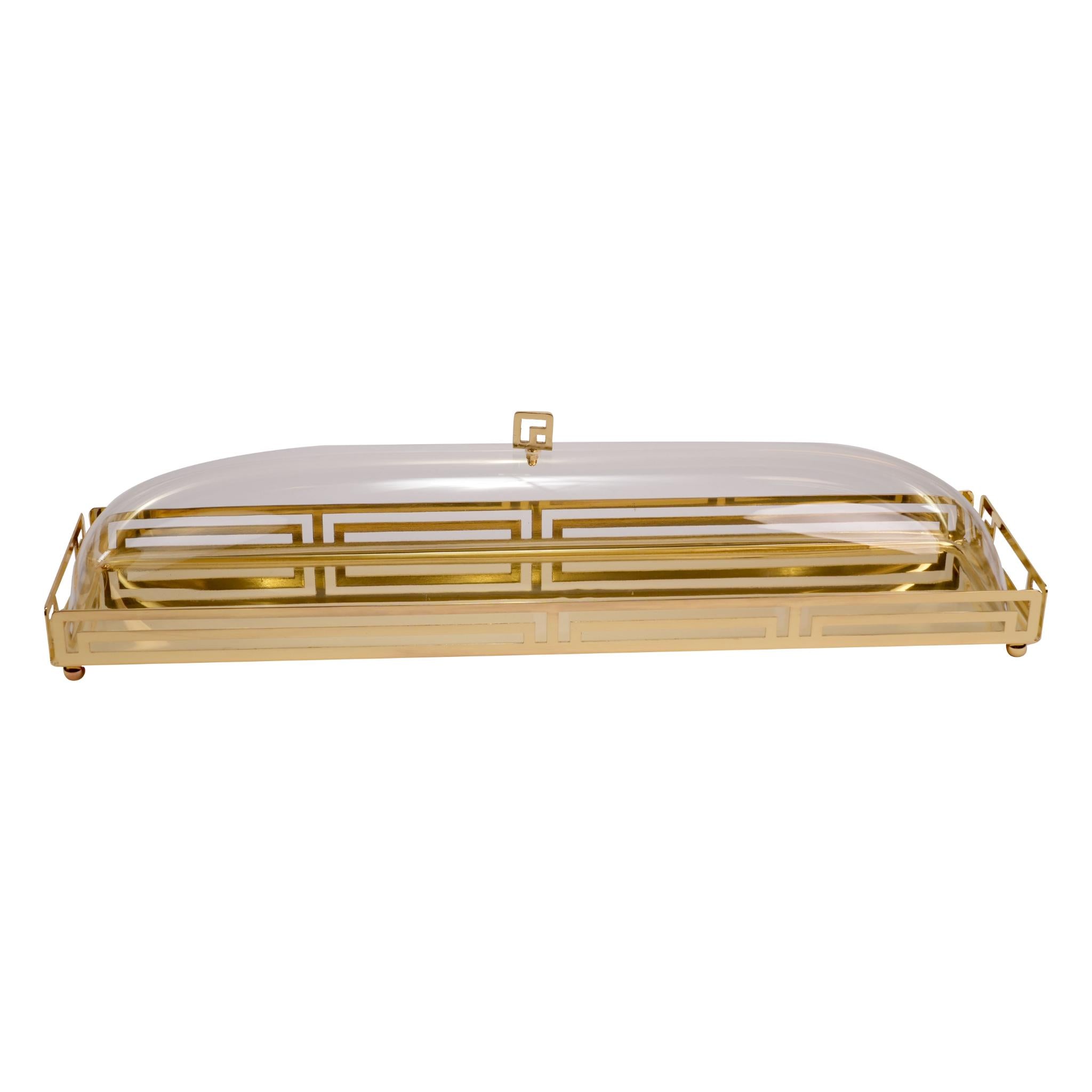 RECTANGULAR TRAY WITH PLEXI  COVER / GOLD PLATED