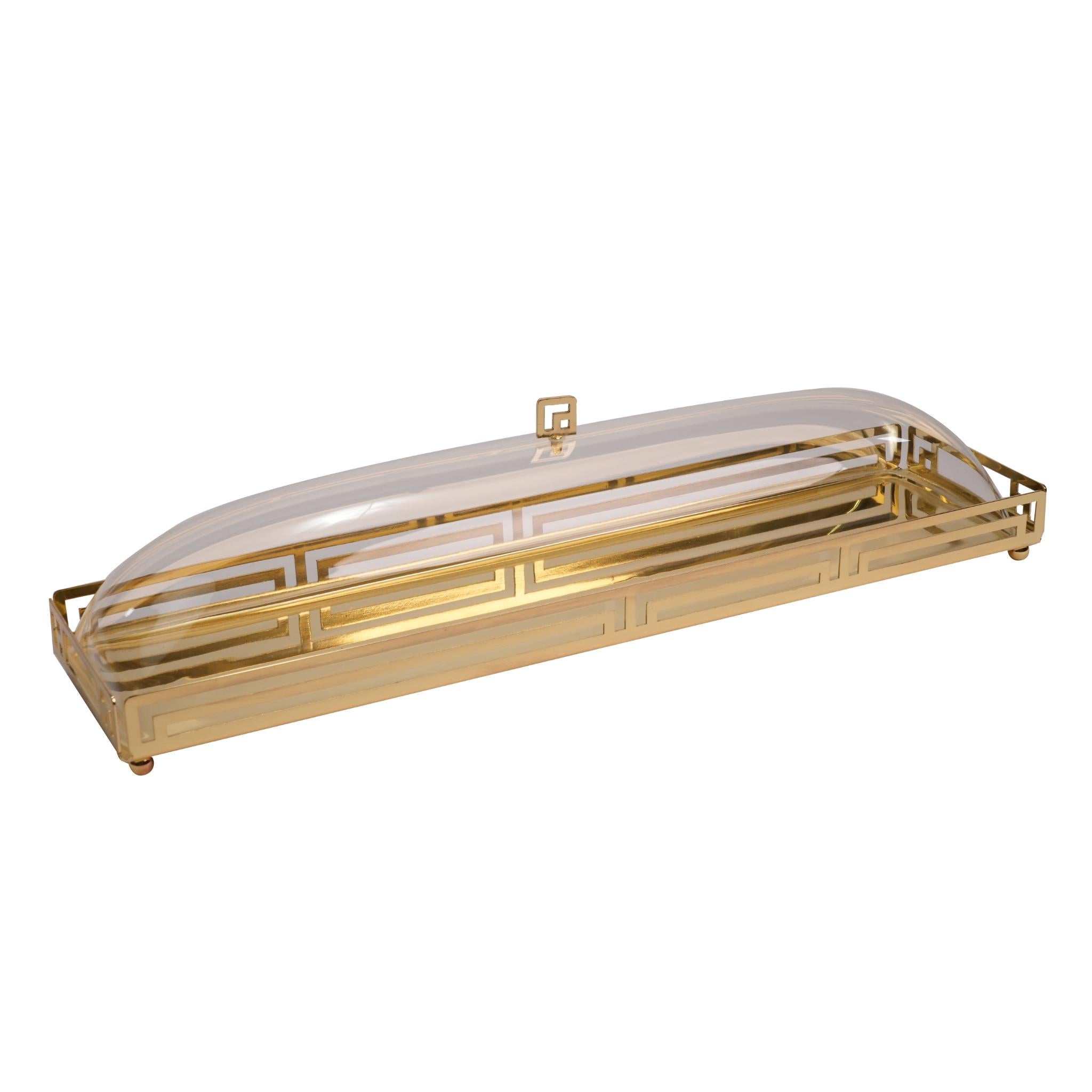 RECTANGULAR TRAY WITH PLEXI  COVER / GOLD PLATED