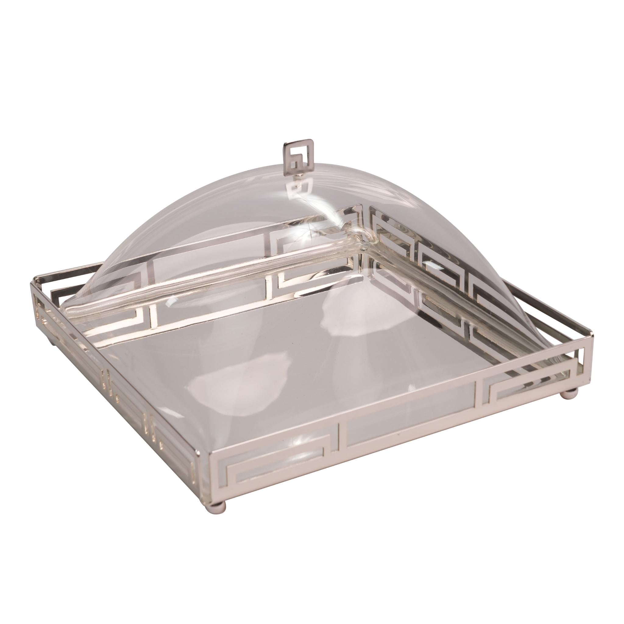 SQUARE TRAY WITH PLEXI COVER / SILVER PLATED
