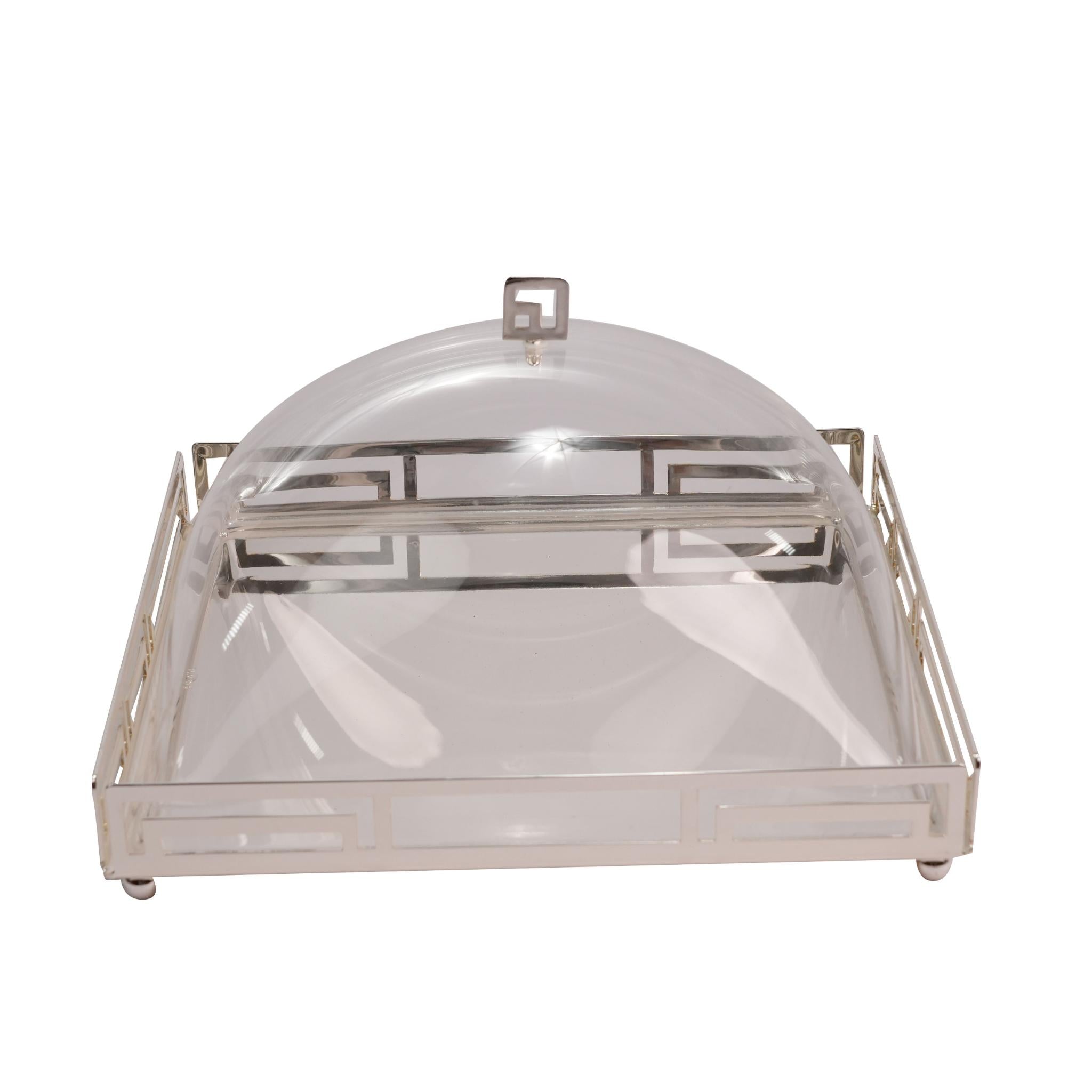 SQUARE TRAY WITH PLEXI COVER / SILVER PLATED