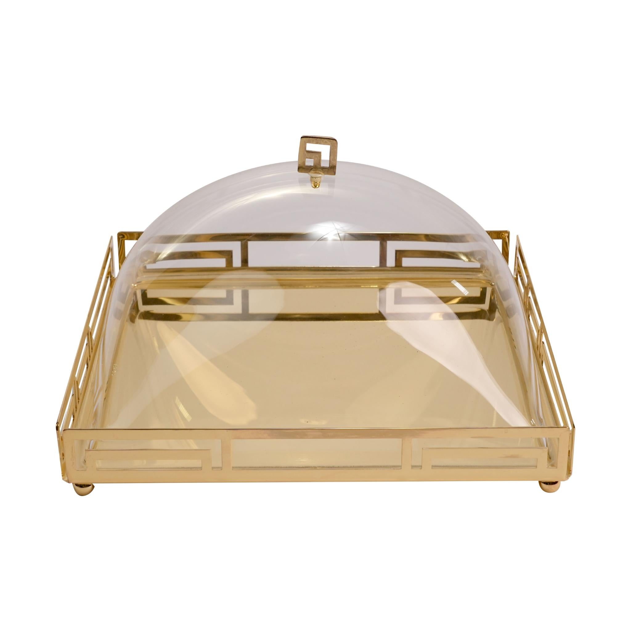 SQUARE TRAY WITH PLEXI COVER / GOLD PLATED