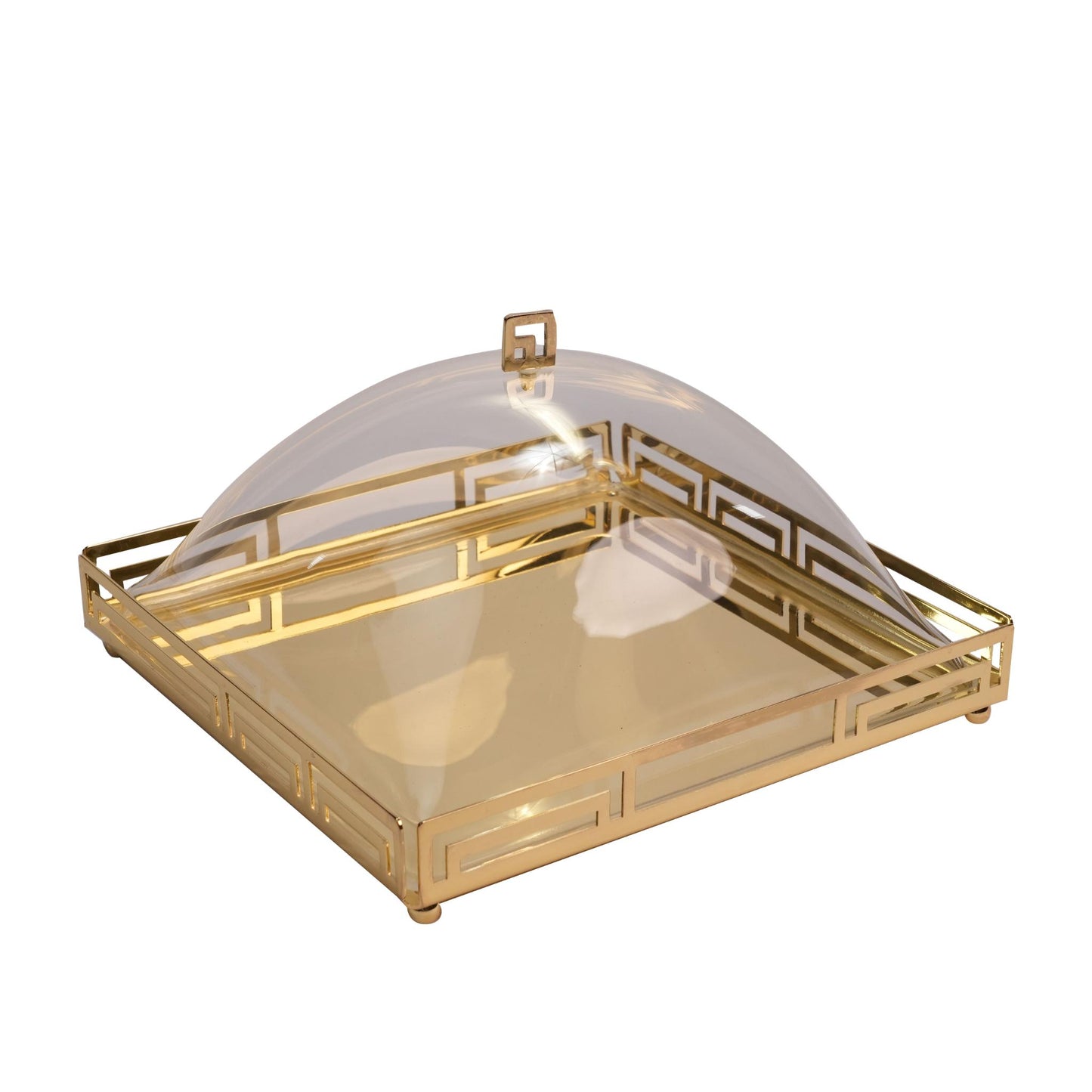 SQUARE TRAY WITH PLEXI COVER / GOLD PLATED