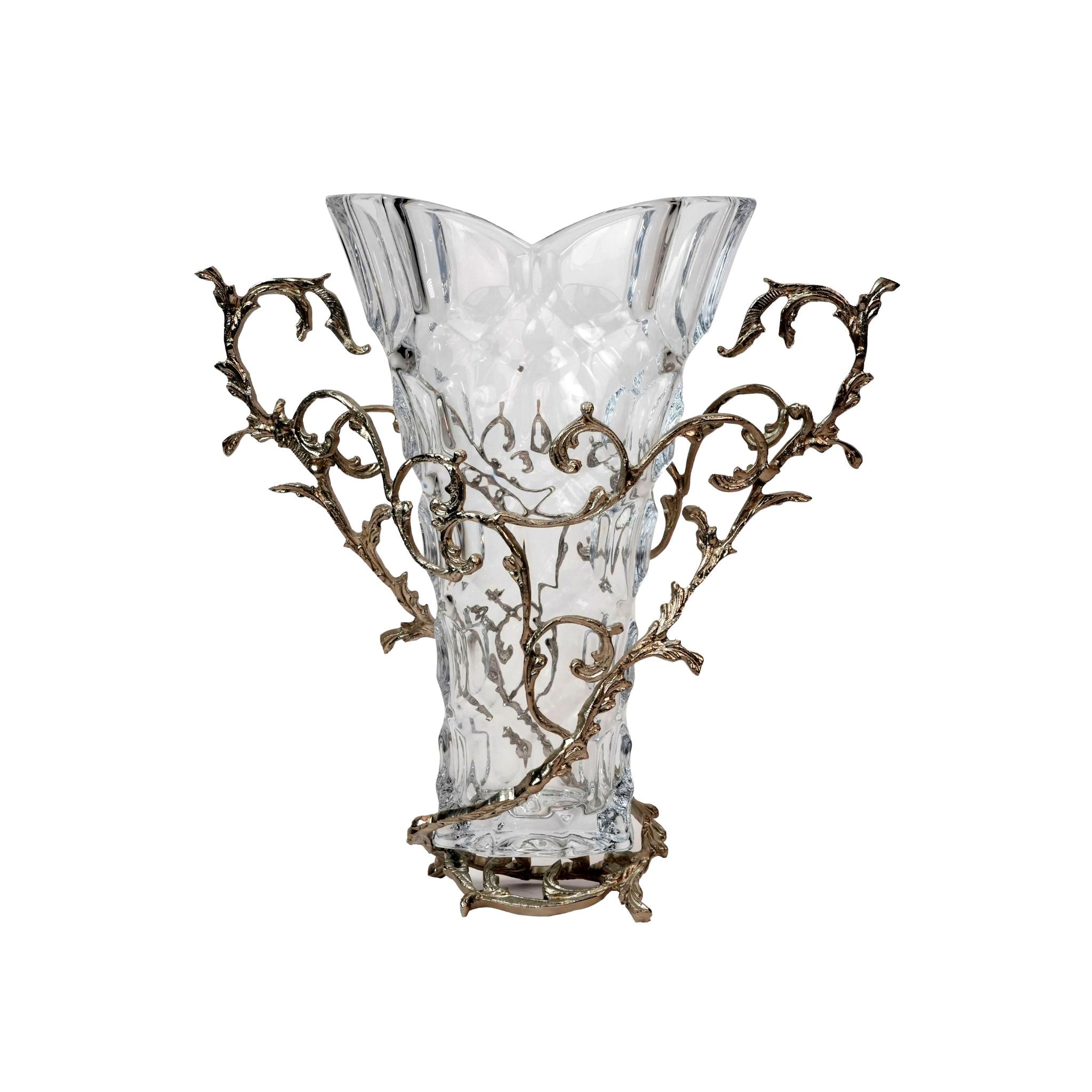 CRYSTAL VASE WITH SILVER BRANCHES DESIGN STAND
