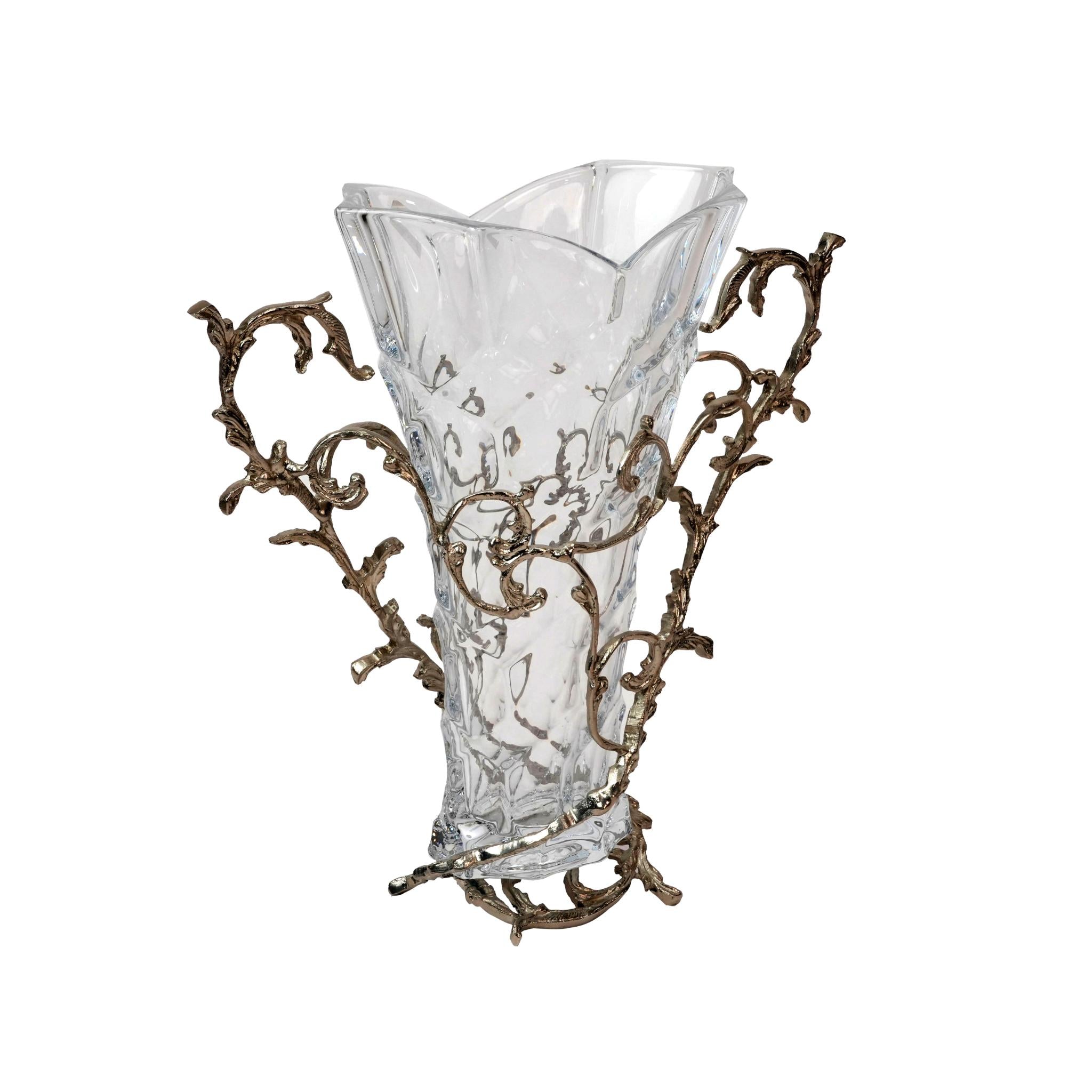 CRYSTAL VASE WITH SILVER BRANCHES DESIGN STAND