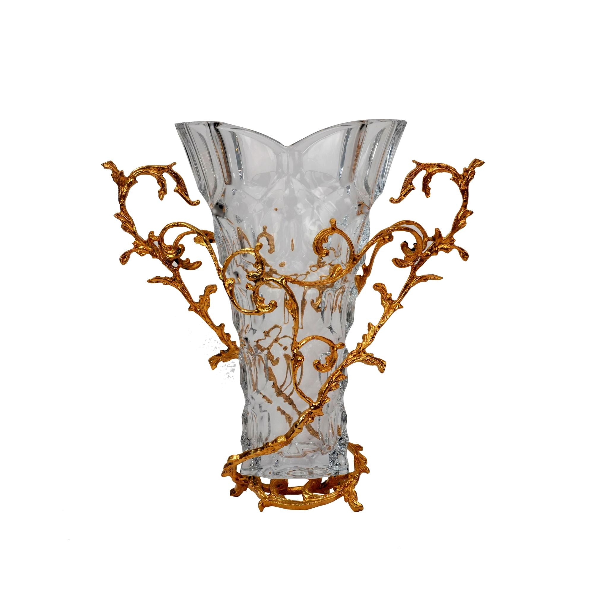 CRYSTAL VASE WITH GOLDEN BRANCHES DESIGN STAND
