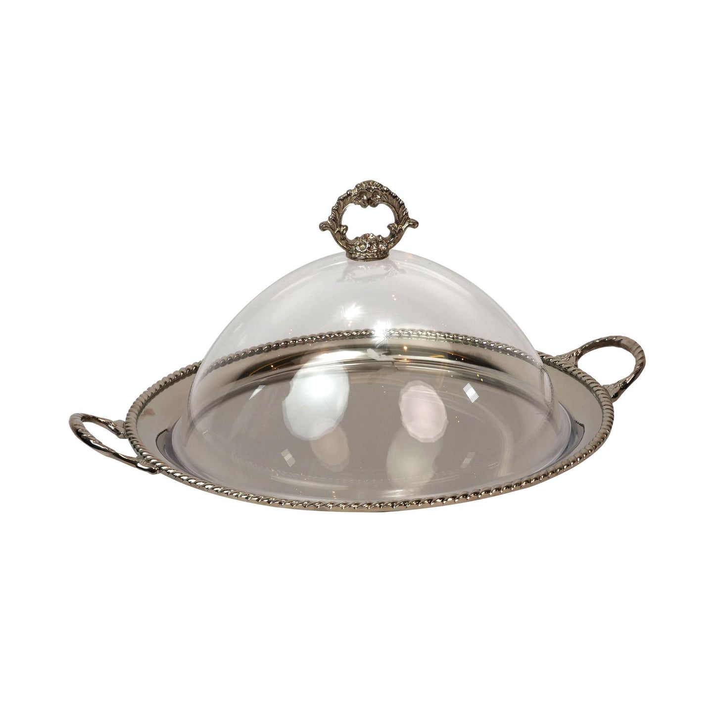ROUND TRAY WITH COVER SILVER / CHROME FINISH