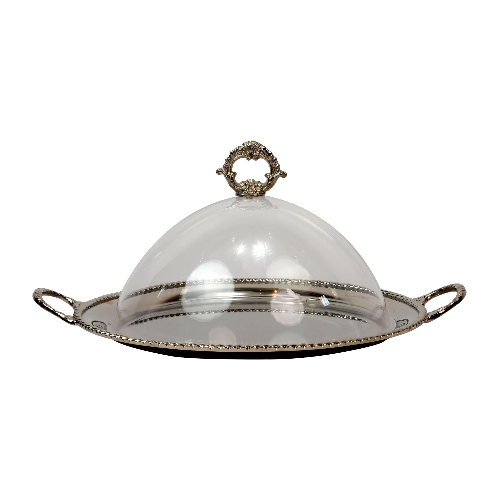 ROUND TRAY WITH COVER SILVER / CHROME FINISH