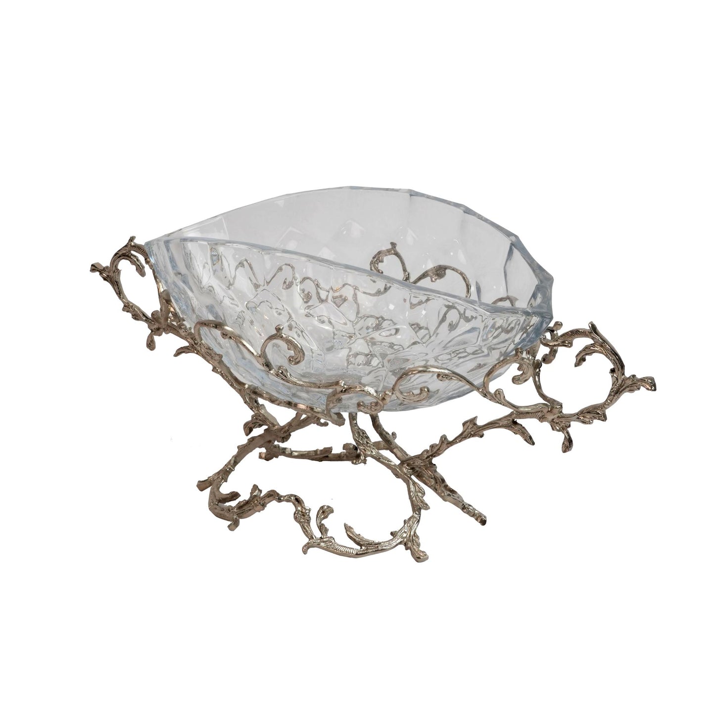 CRYSTAL OVAL BOWL WITH SILVER BRANCHES DESIGN STAND