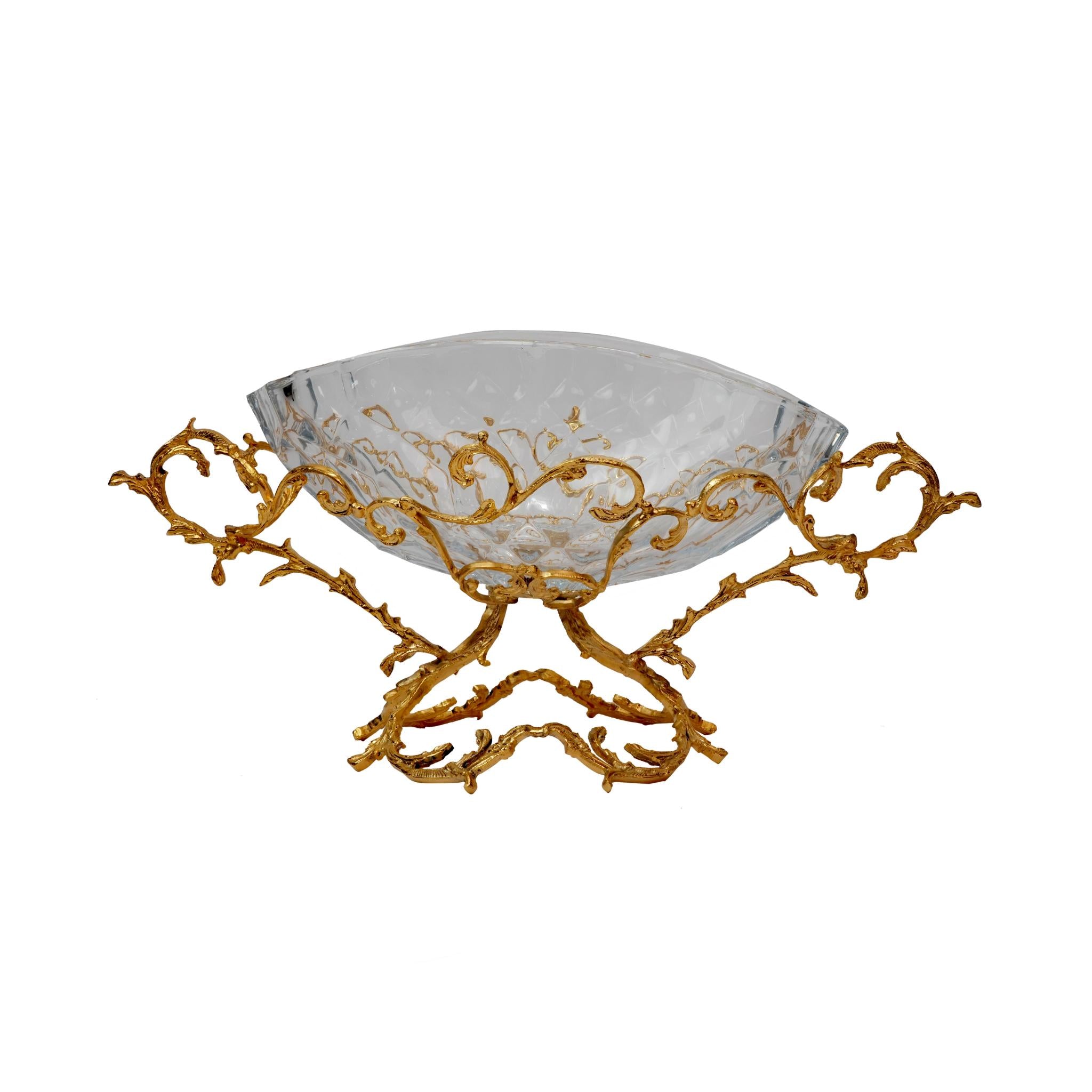 CRYSTAL OVAL BOWL WITH GOLDEN BRANCHES DESIGN STAND