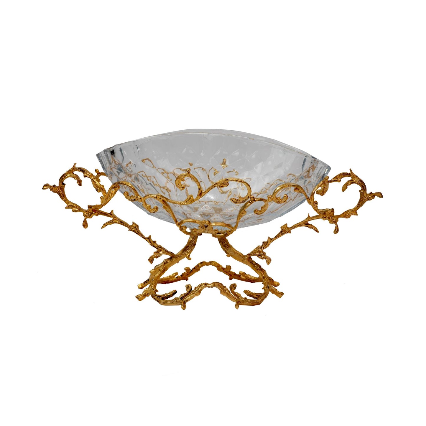 CRYSTAL OVAL BOWL WITH GOLDEN BRANCHES DESIGN STAND