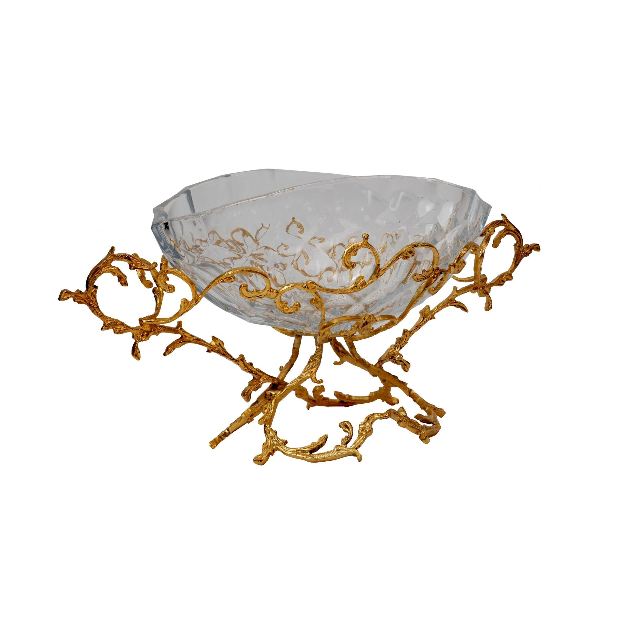 CRYSTAL OVAL BOWL WITH GOLDEN BRANCHES DESIGN STAND
