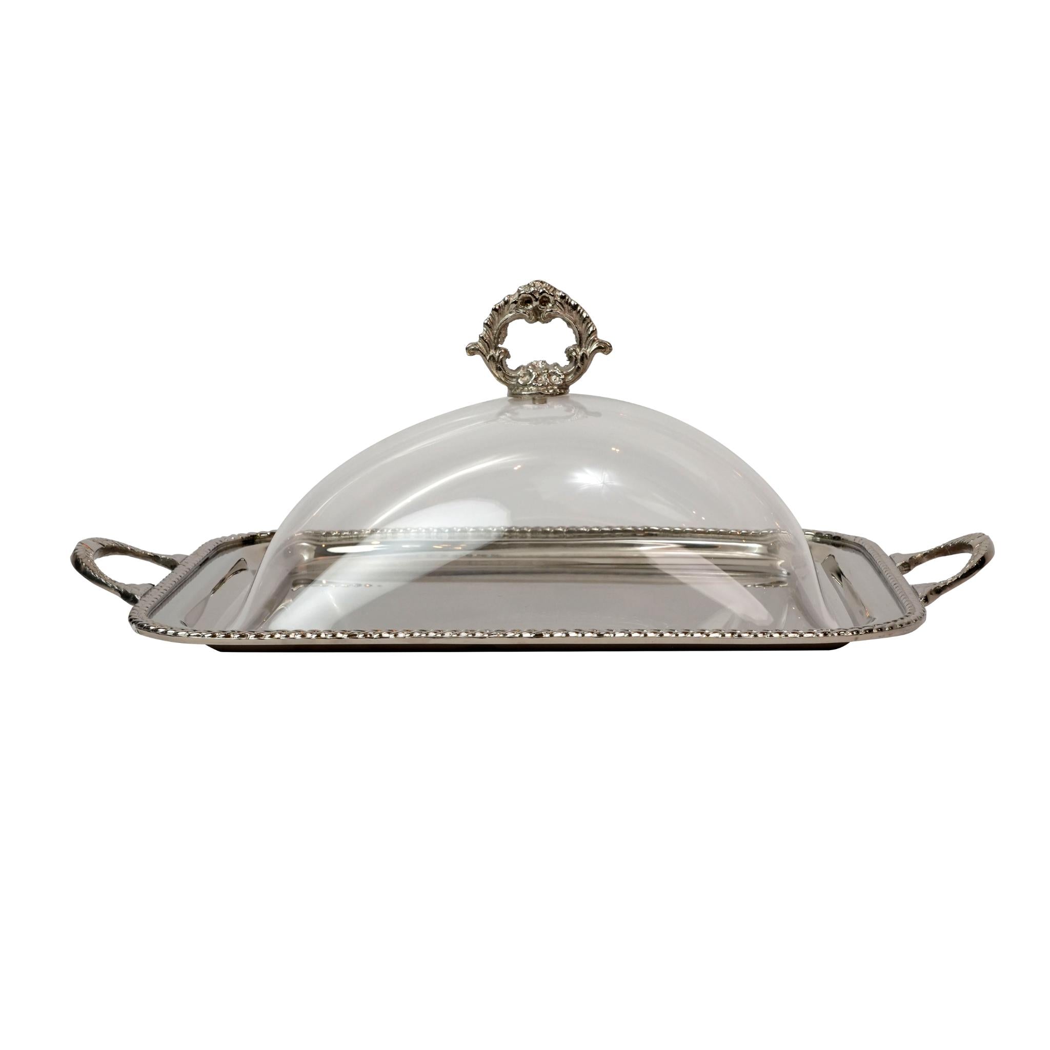 RECTANGULAR TRAY WITH COVER SILVER / CHROME FINISH