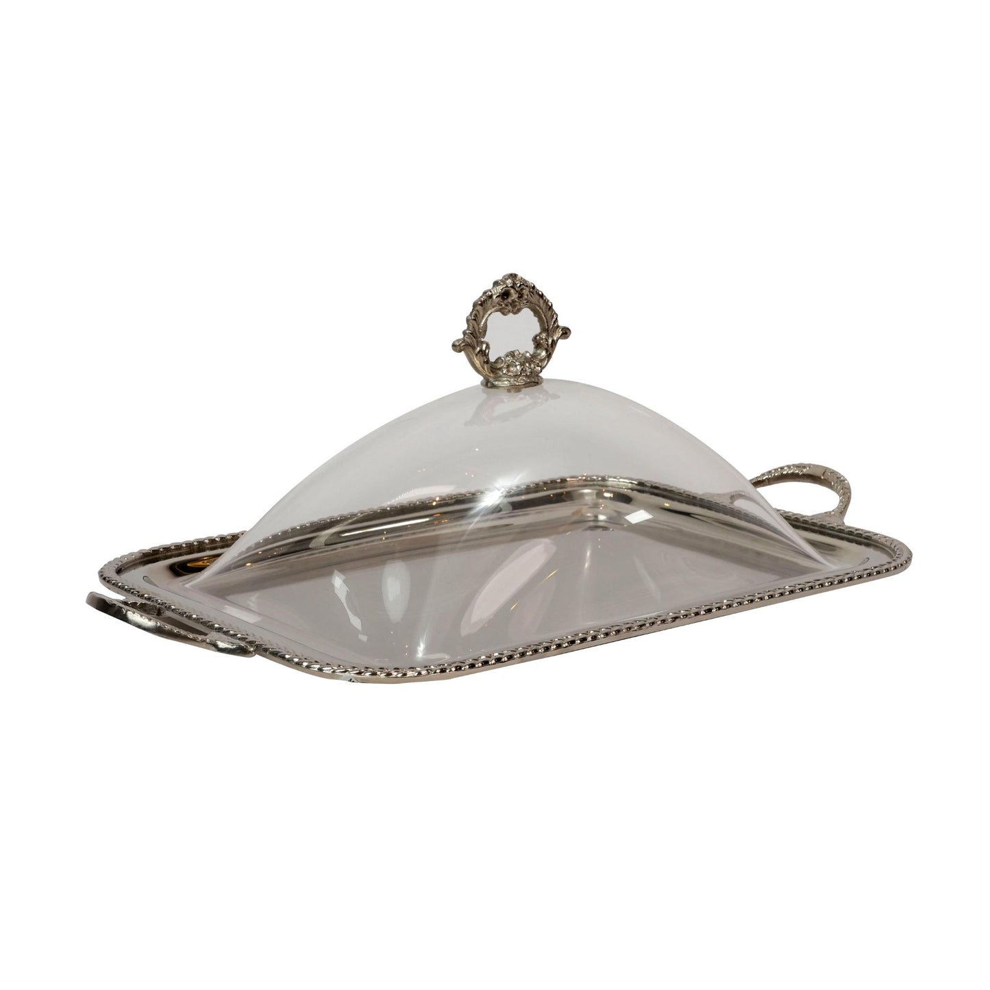 RECTANGULAR TRAY WITH COVER SILVER / CHROME FINISH