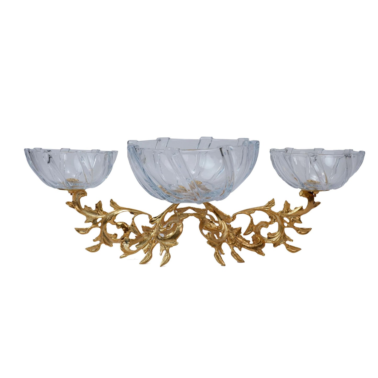 CRYSTAL ROUND BOWLS WITH GOLDEN BRANCHES DESIGN STAND