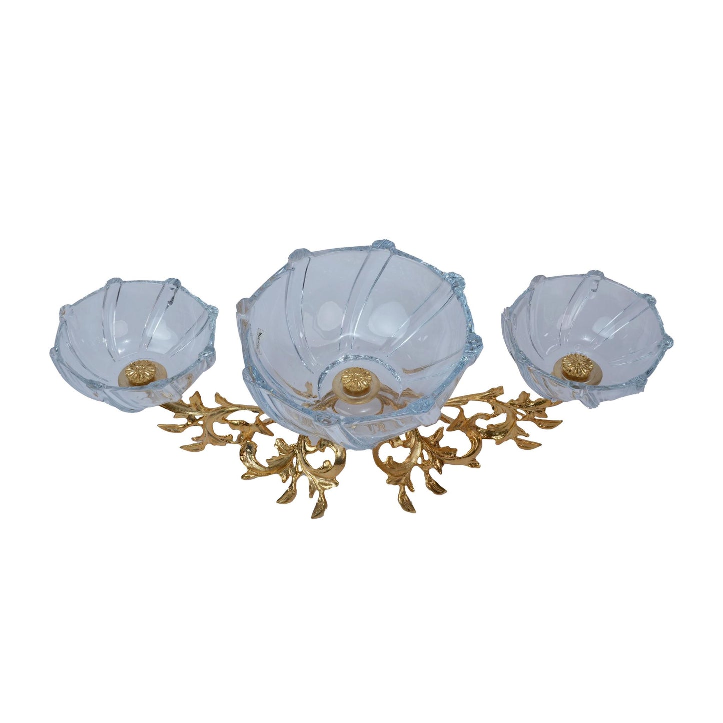 CRYSTAL ROUND BOWLS WITH GOLDEN BRANCHES DESIGN STAND