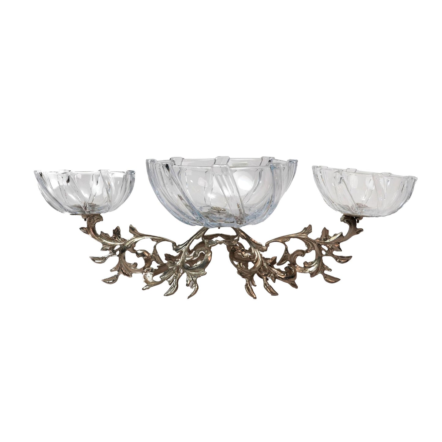 CRYSTAL ROUND BOWLS WITH SILVER BRANCHES DESIGN STAND
