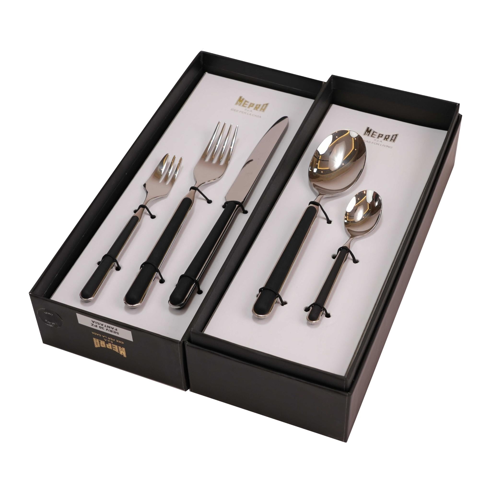 CUTLERY SET 30 PCS / SILVER COLOR AND BLACK