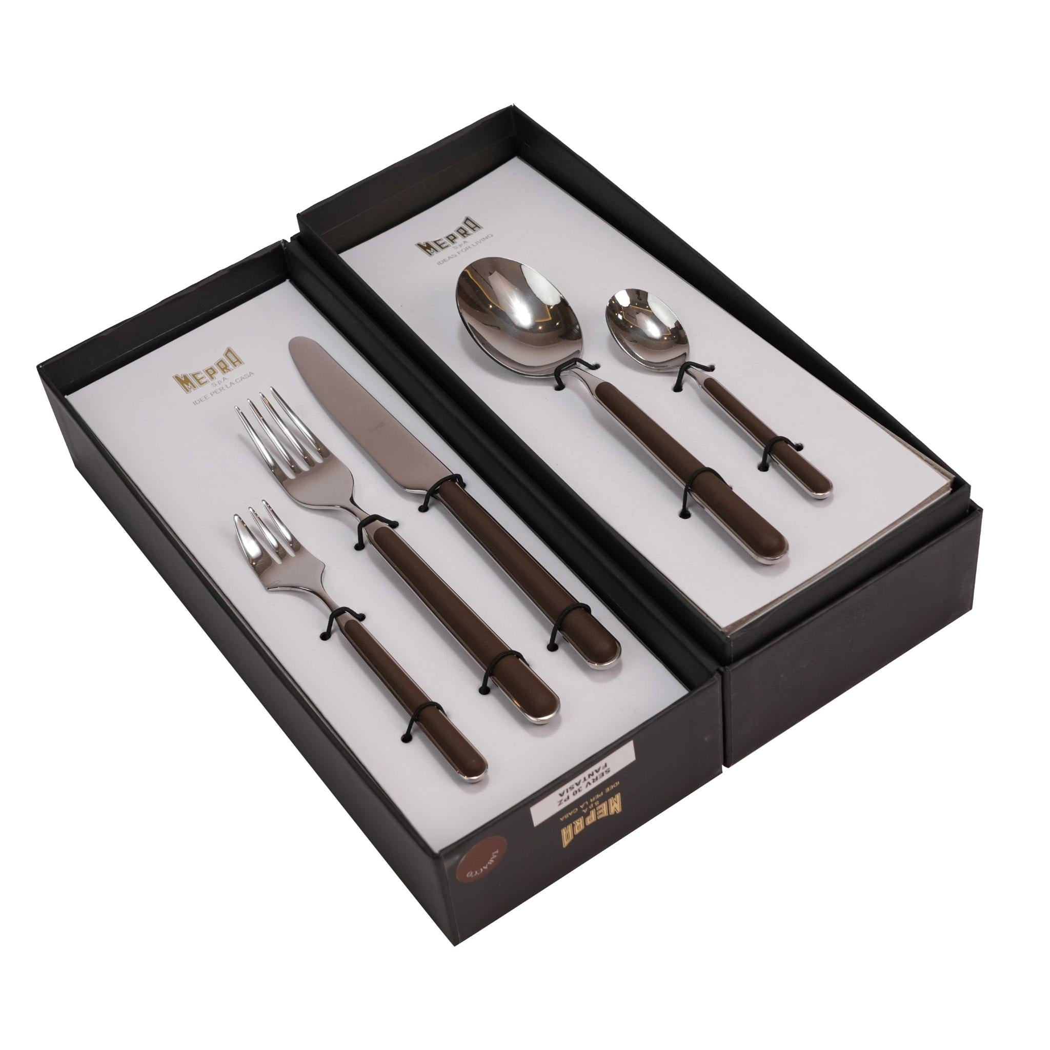 CUTLERY SET 30 PCS / SILVER COLOR AND TOBACCO