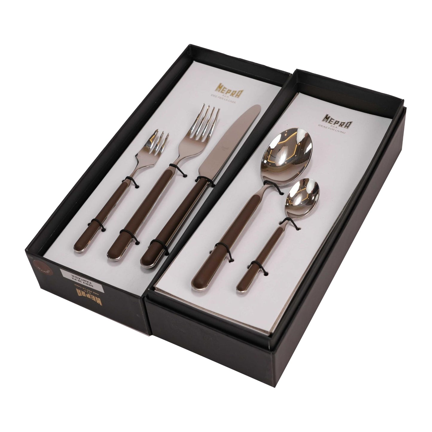 CUTLERY SET 30 PCS / SILVER COLOR AND TOBACCO