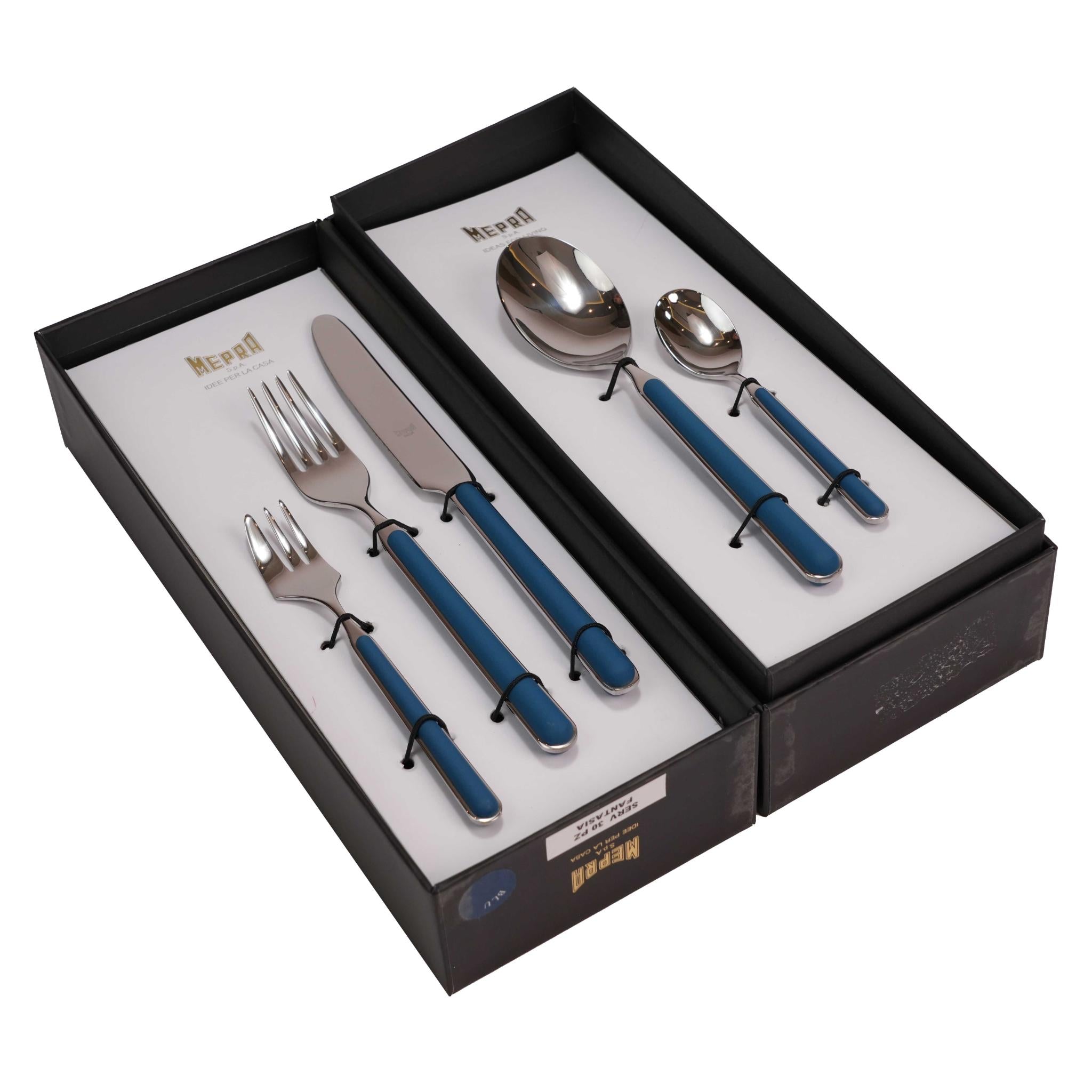 CUTLERY SET 30 PCS / SILVER COLOR AND BLUE