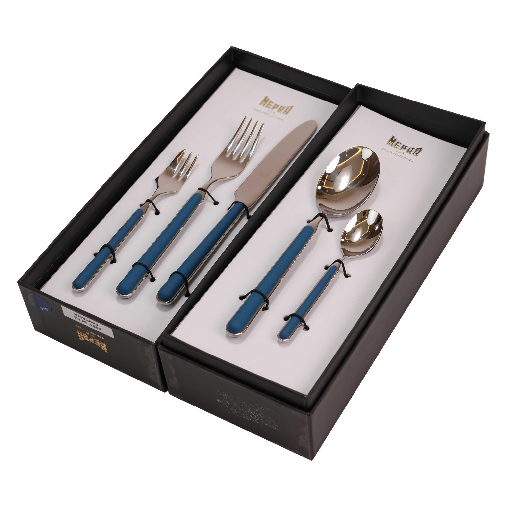 CUTLERY SET 30 PCS / SILVER COLOR AND BLUE