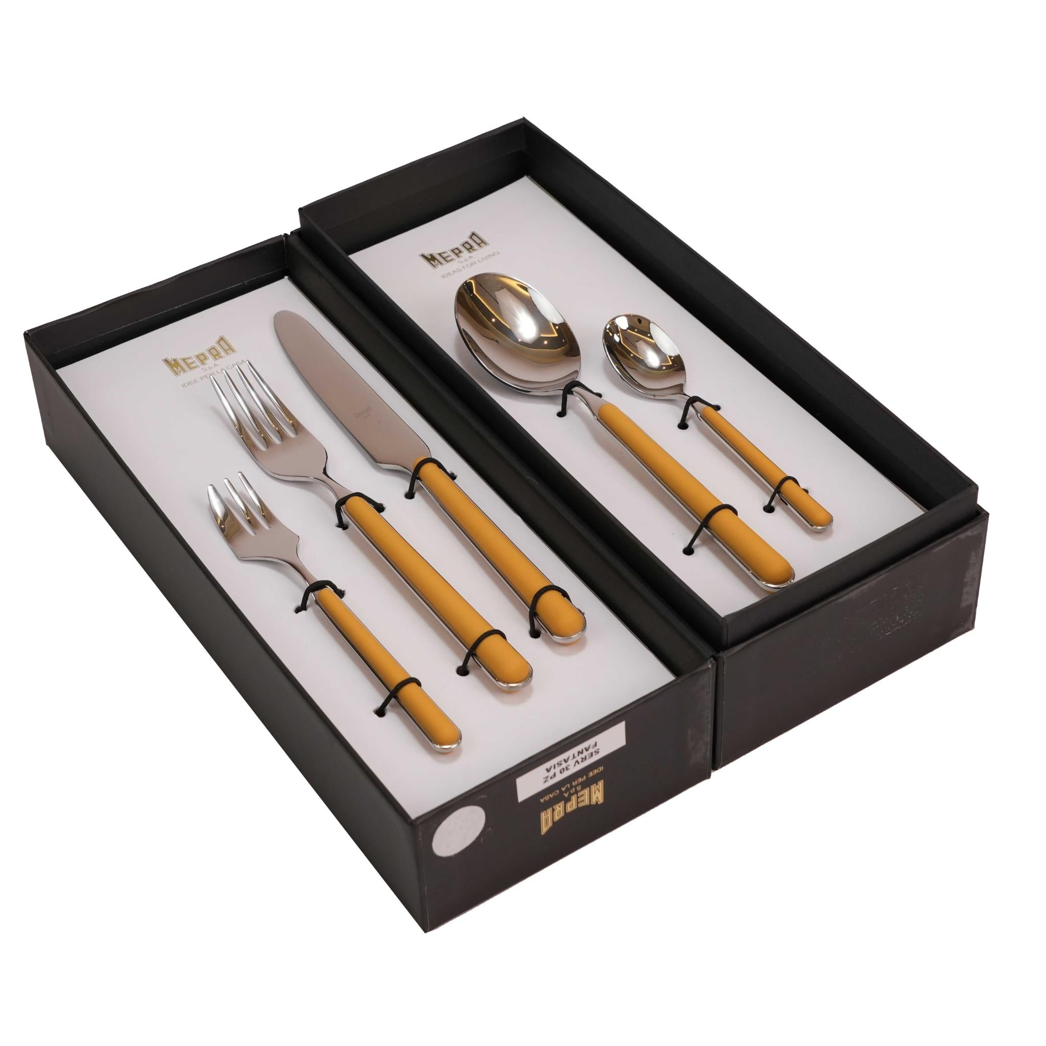 CUTLERY SET 30 PCS / SILVER COLOR AND GOLDEN YELLOW ( OCRA )