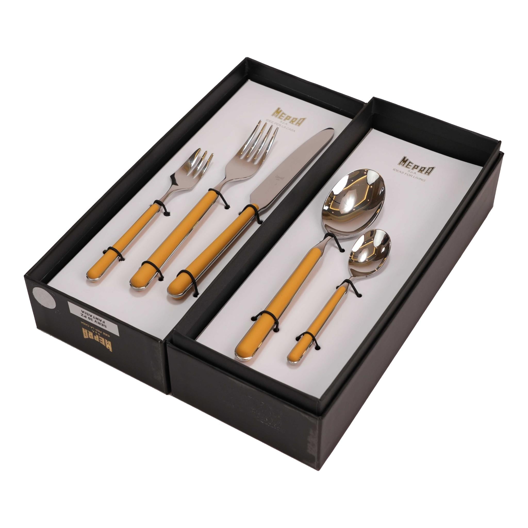 CUTLERY SET 30 PCS / SILVER COLOR AND GOLDEN YELLOW ( OCRA )
